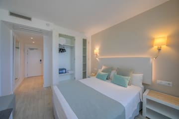 a bedroom with a bed and a closet