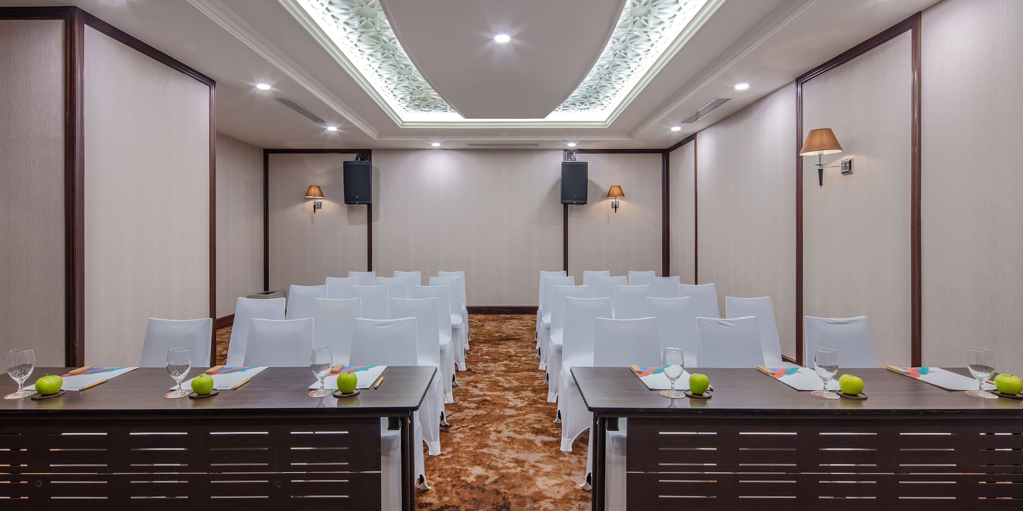 a room with tables and chairs