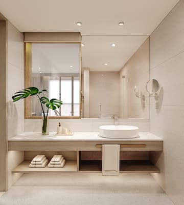 a bathroom with a sink and mirror