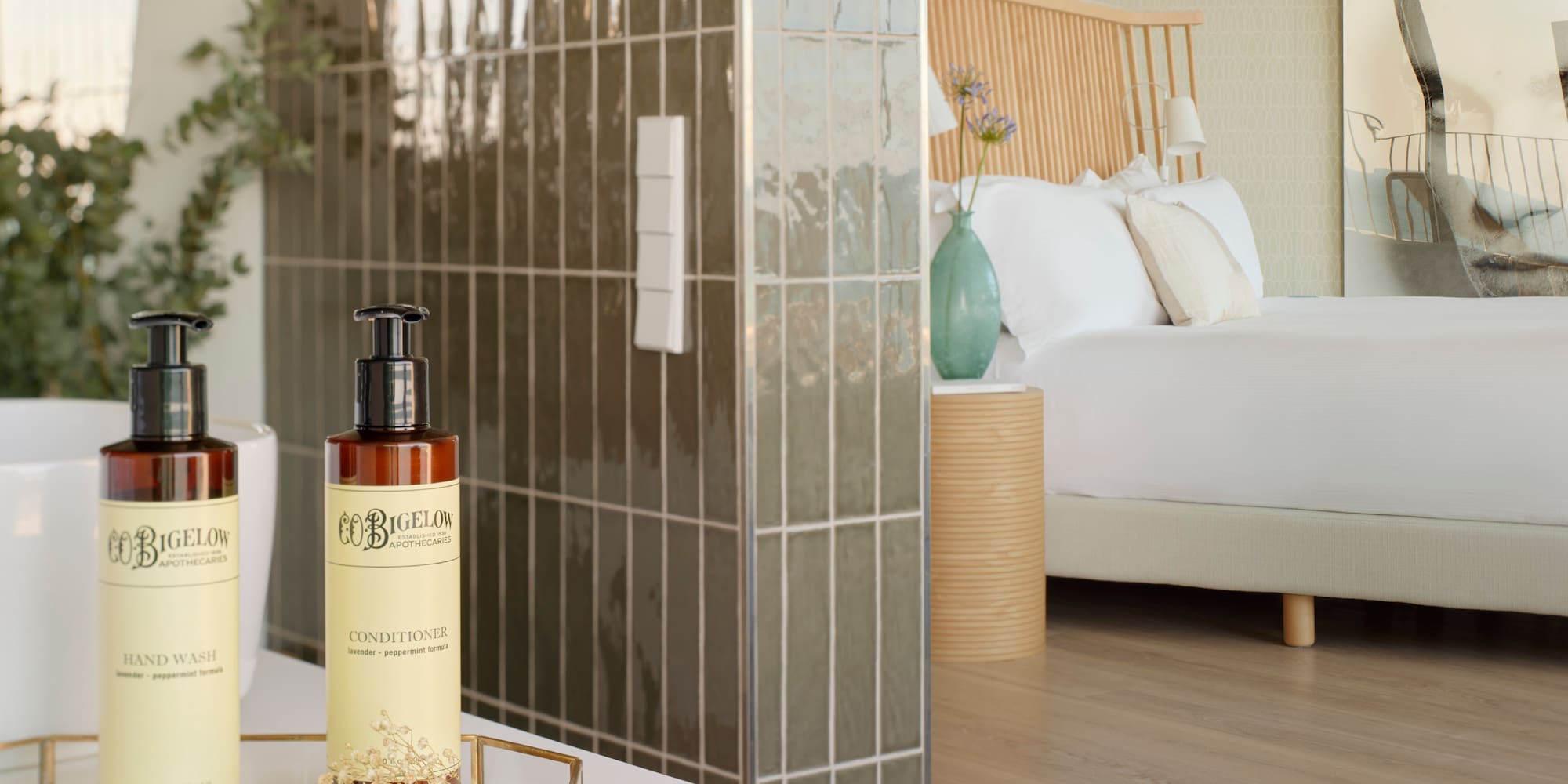 a bottle of soap on a table in a room