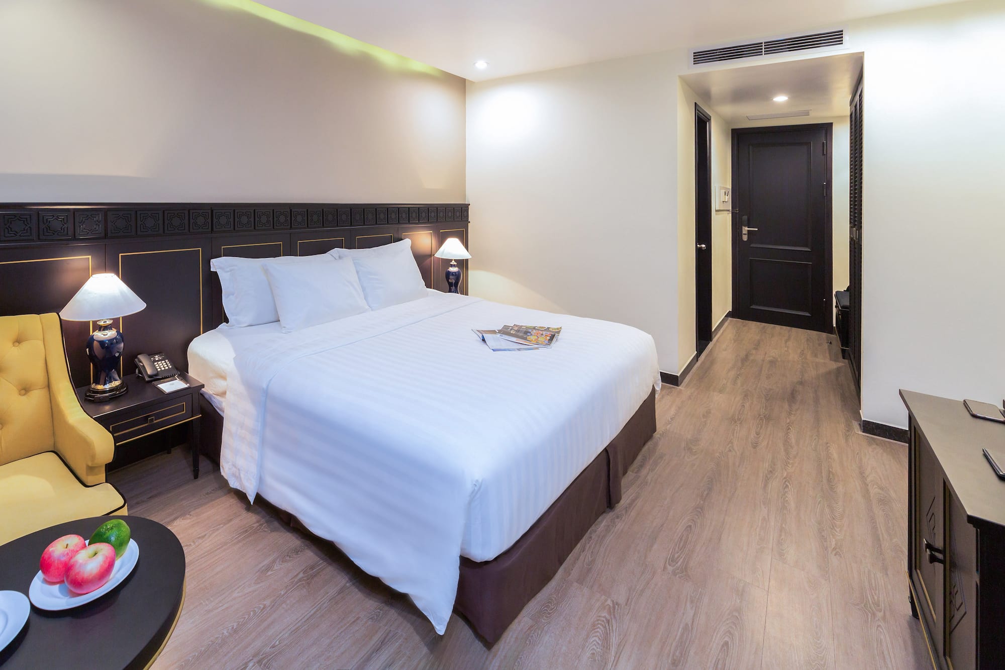 a room with a bed and a table