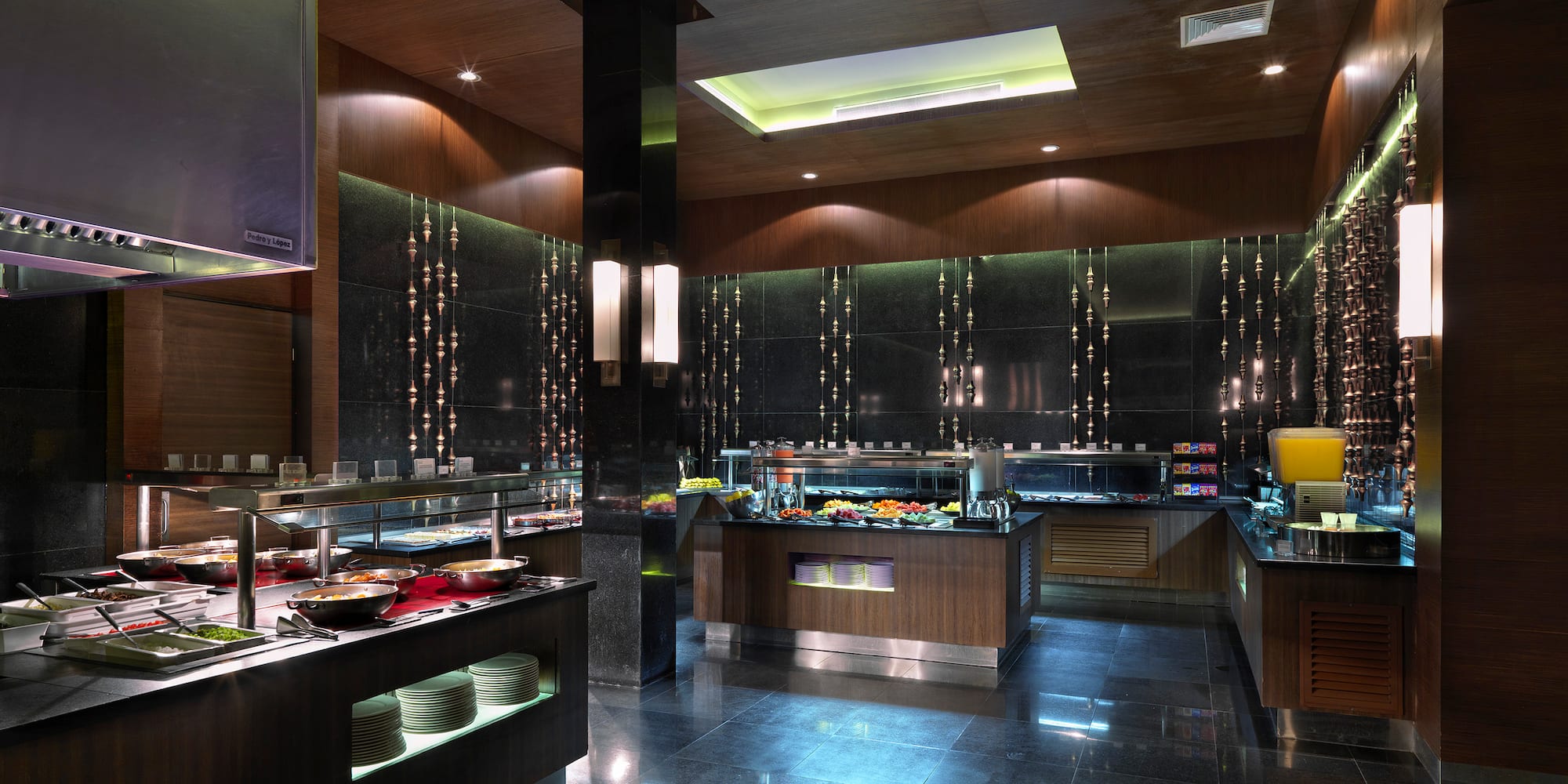 a restaurant with food on display