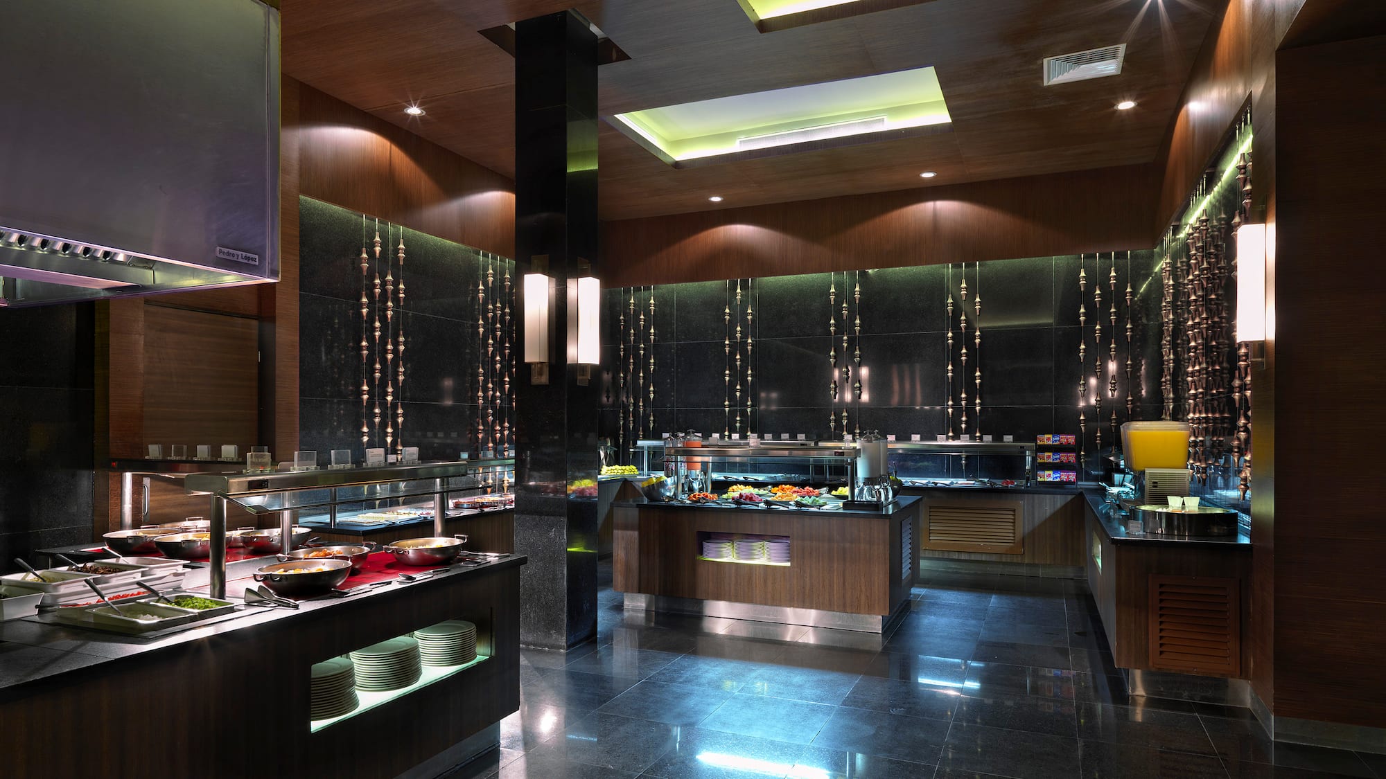 a restaurant with food on display