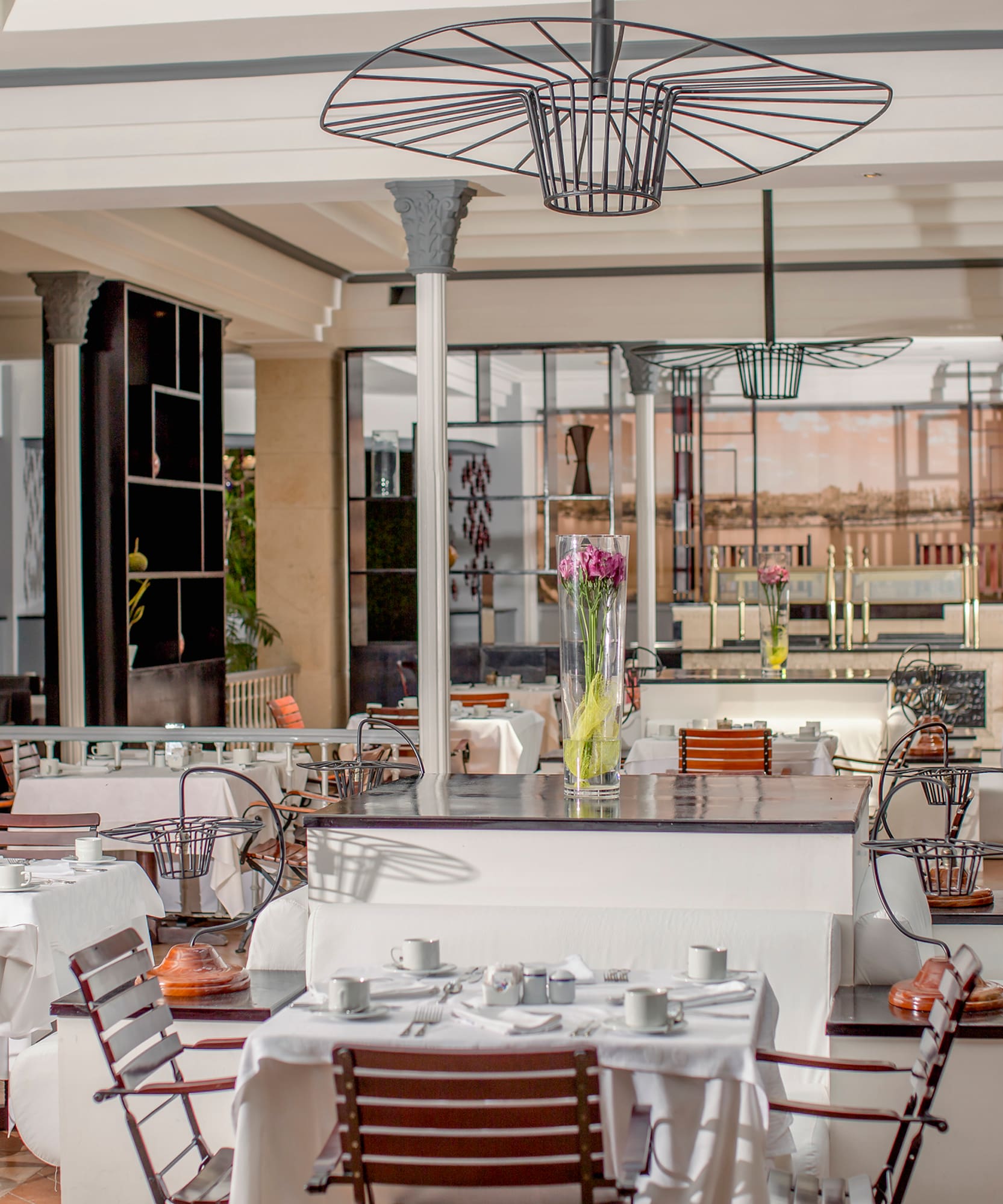 a room with tables and chairs