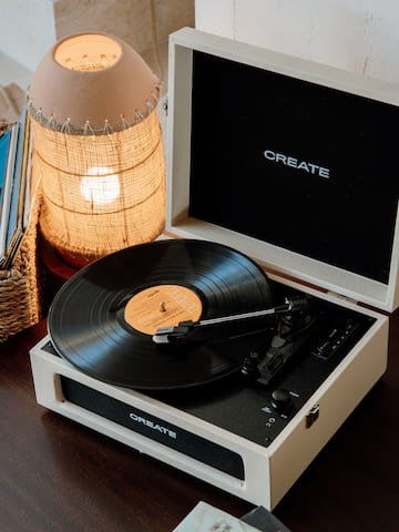 a record player with a record on it