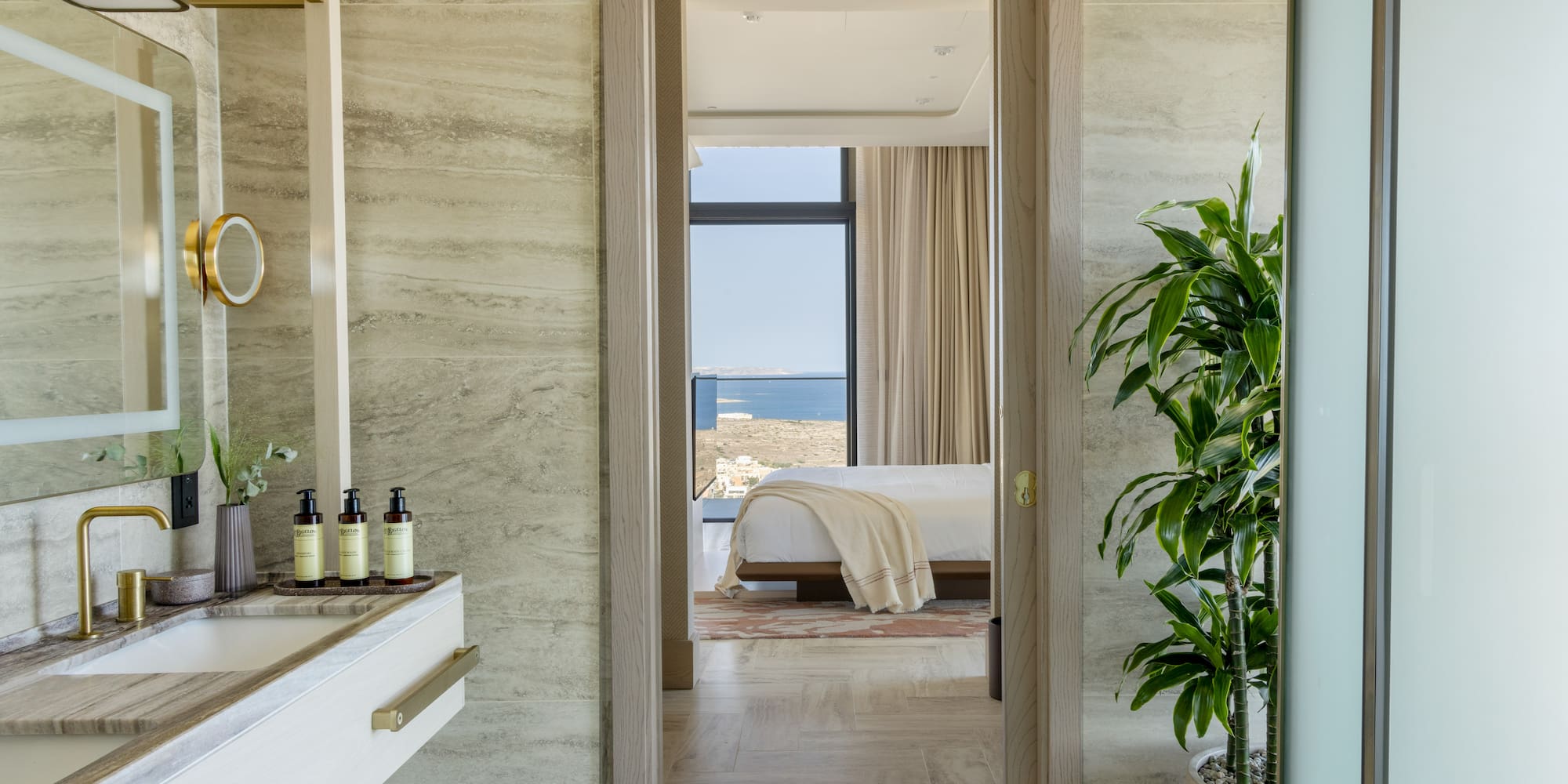 a bathroom with a sink and a plant