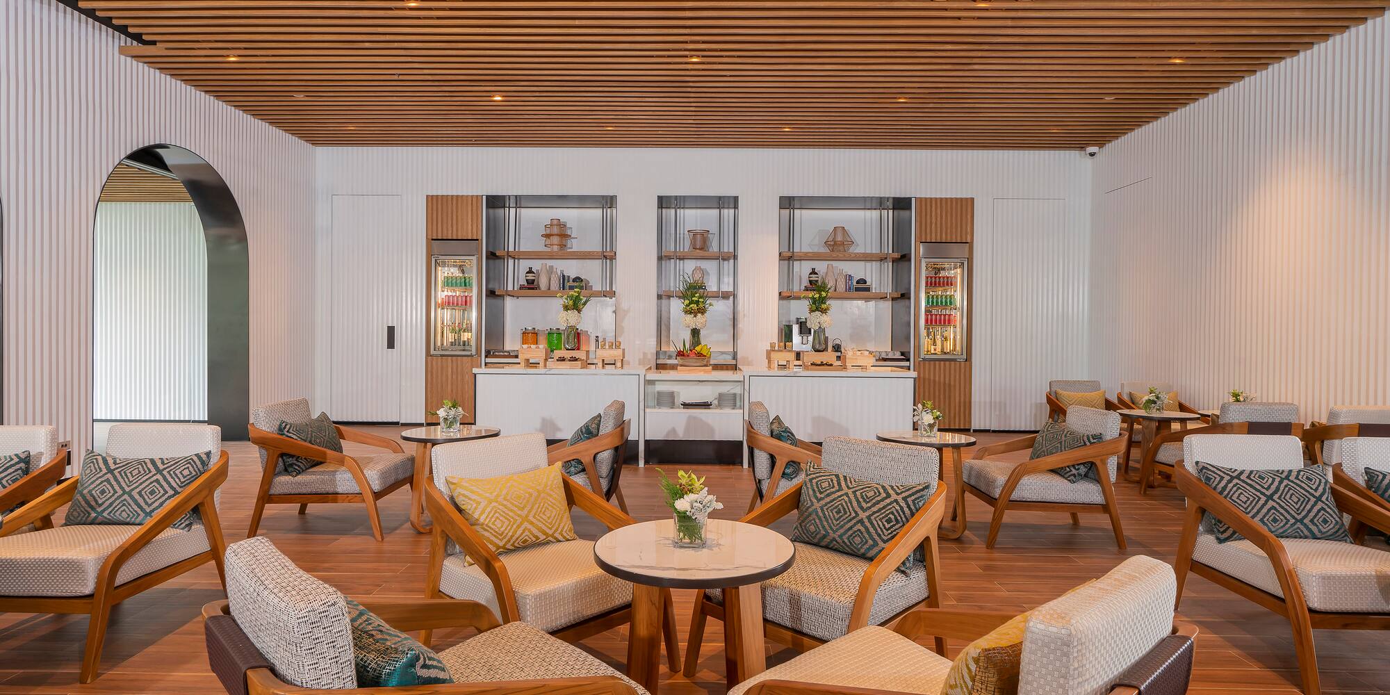 a room with chairs and tables