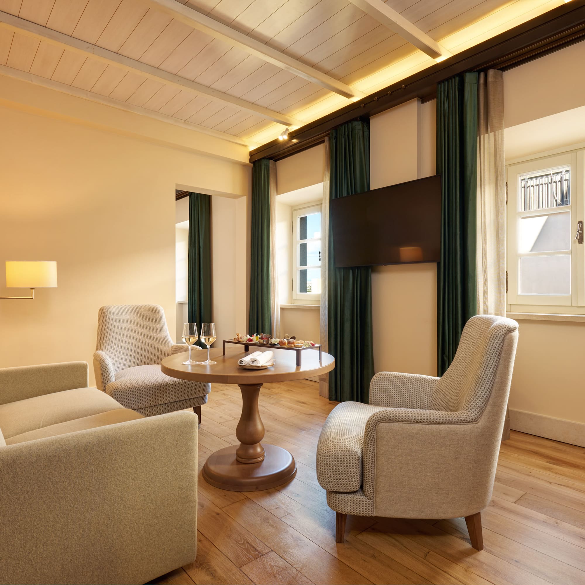 a room with a table and chairs