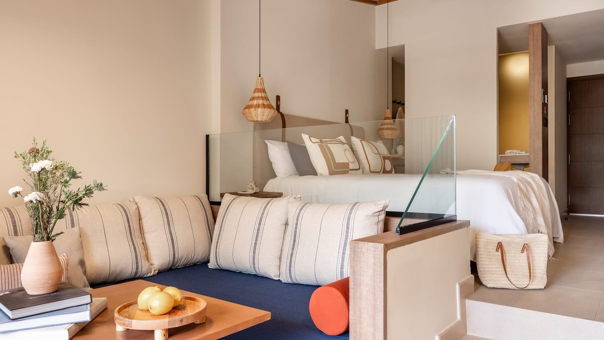 a room with a bed and a couch