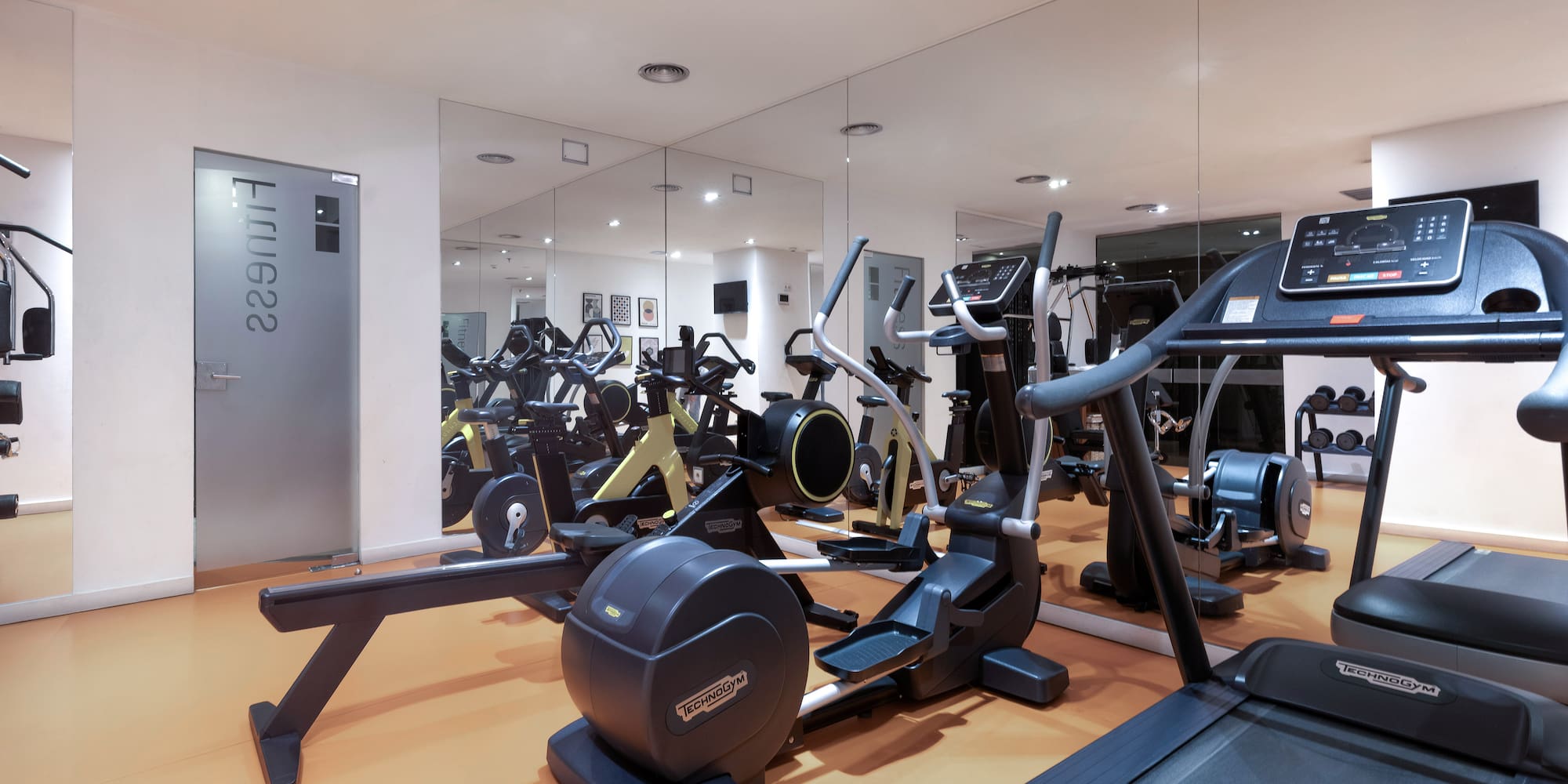 a room with exercise machines