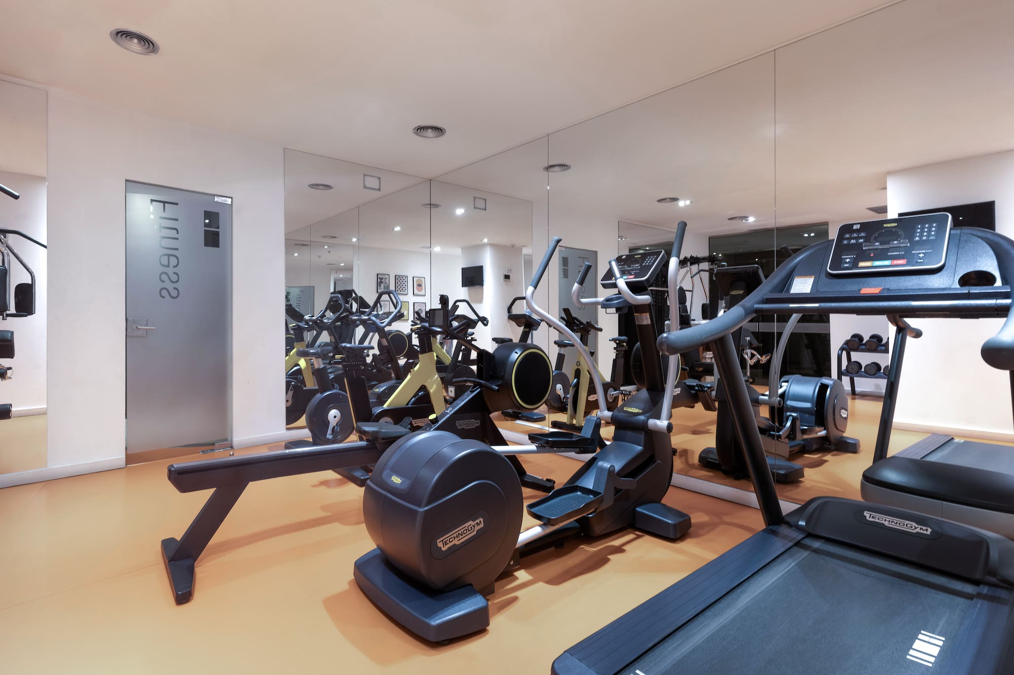 a room with exercise machines