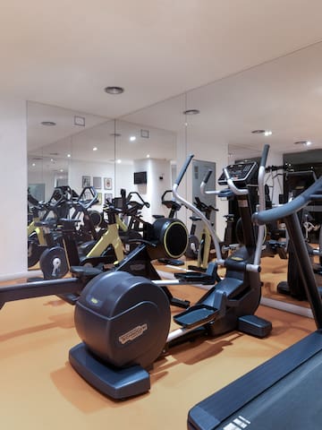 a room with exercise machines