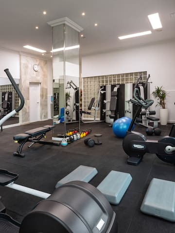 a room with exercise equipment