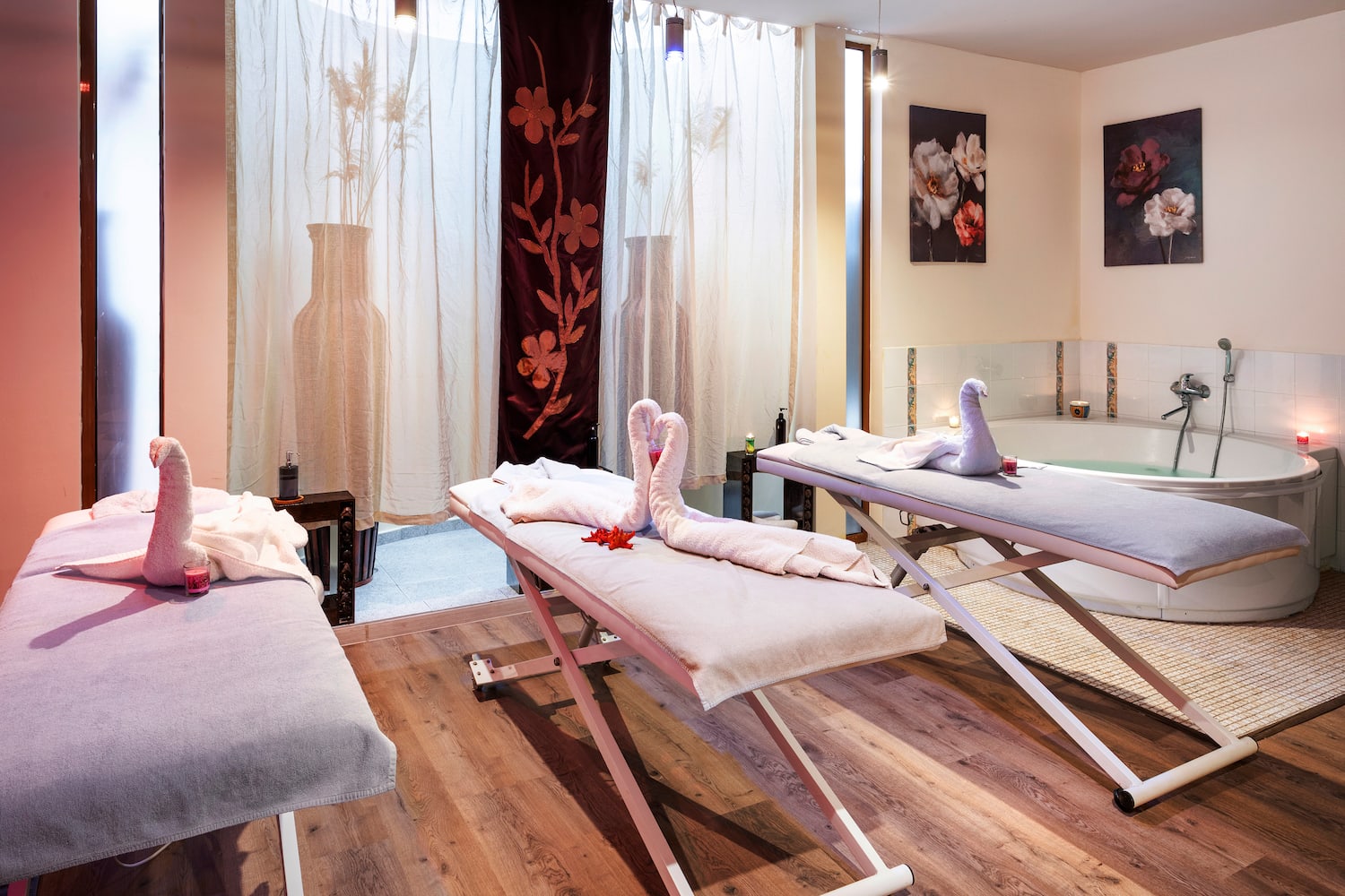 a massage table with towels and towels on it