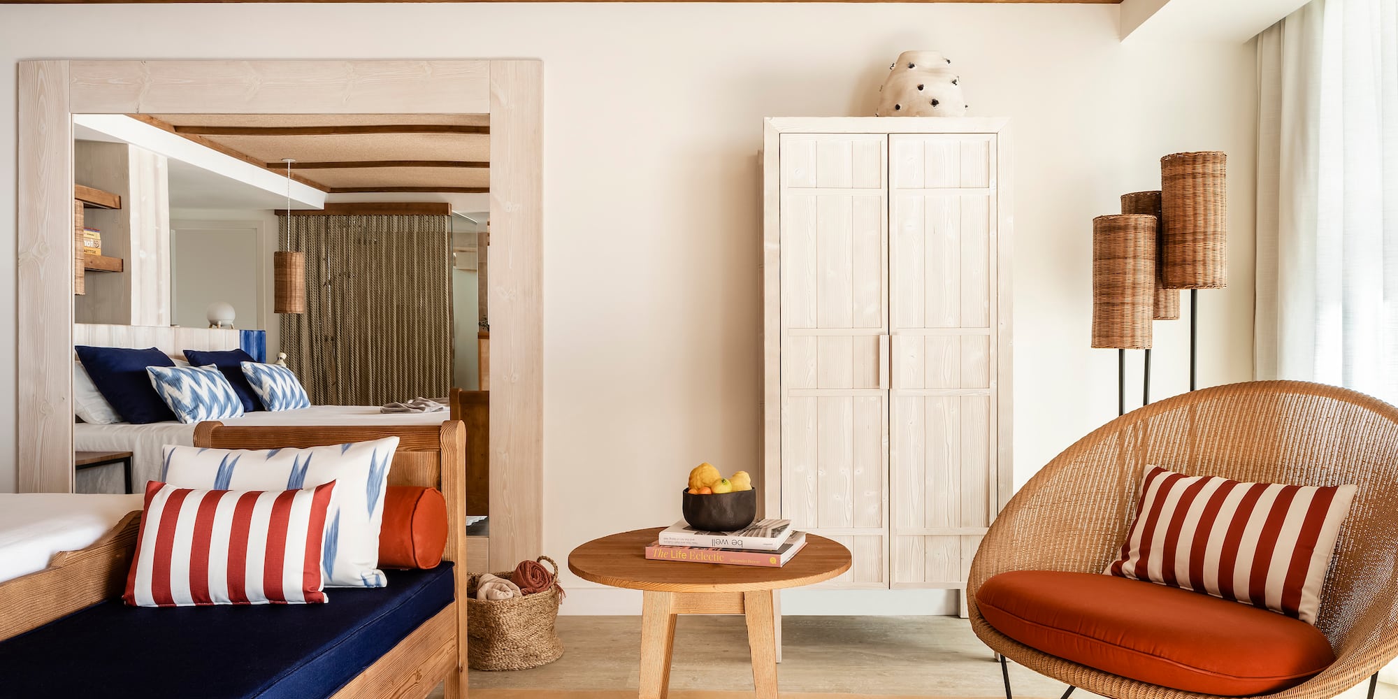 a room with a bed and a table