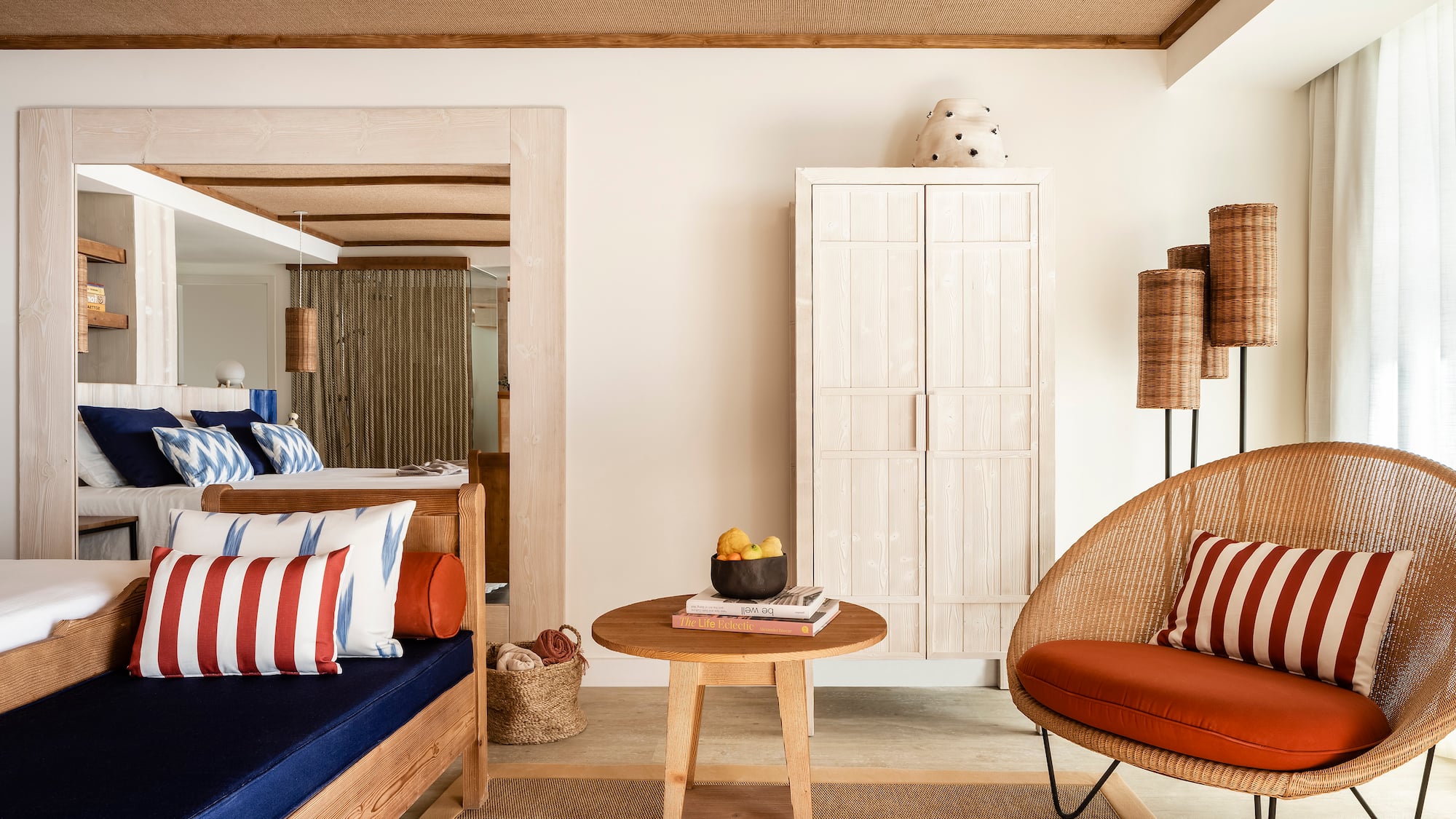 a room with a bed and a table