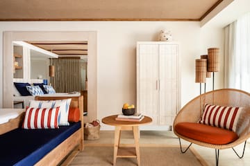 a room with a bed and a table