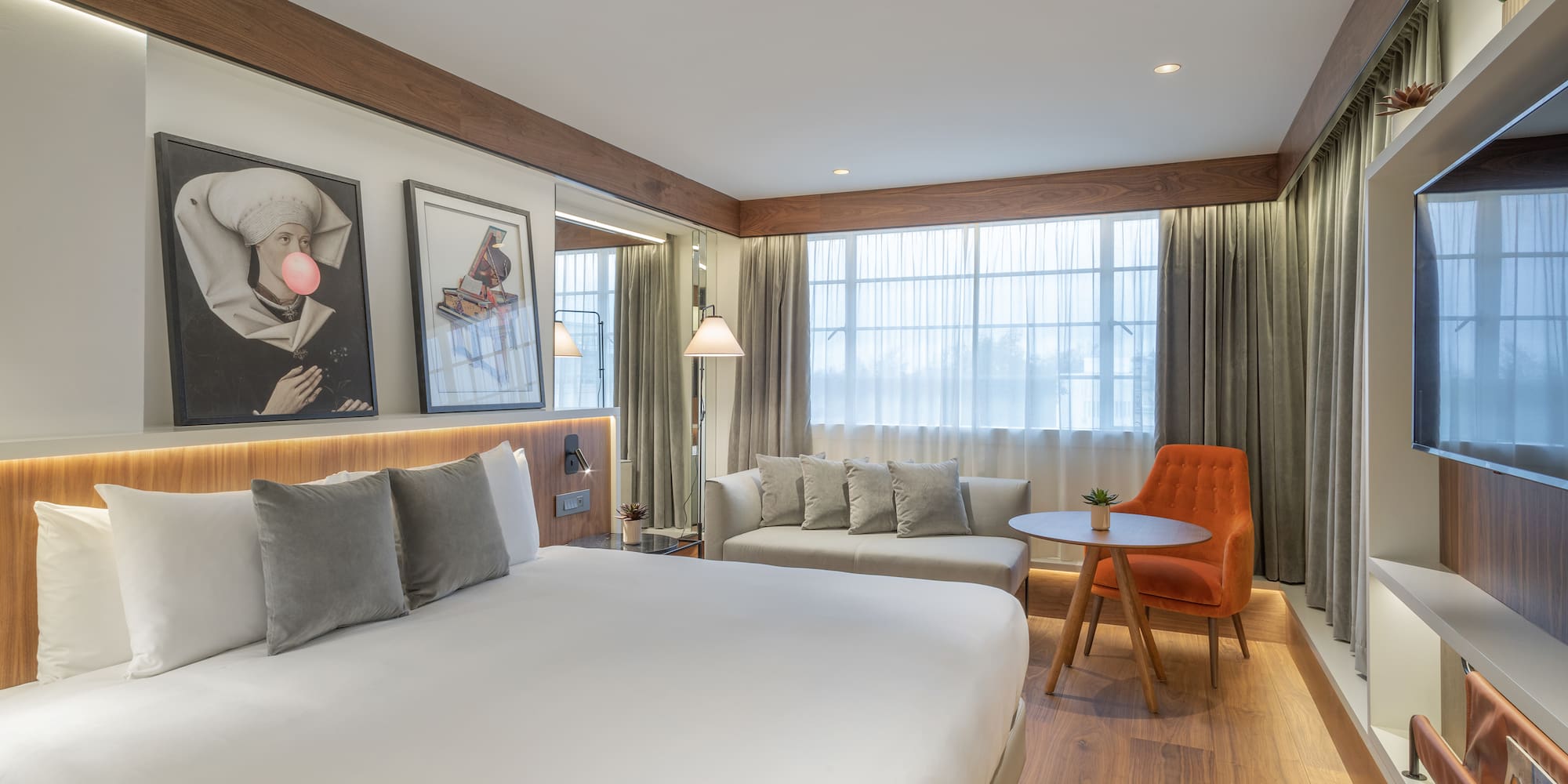 a room with a bed and a table