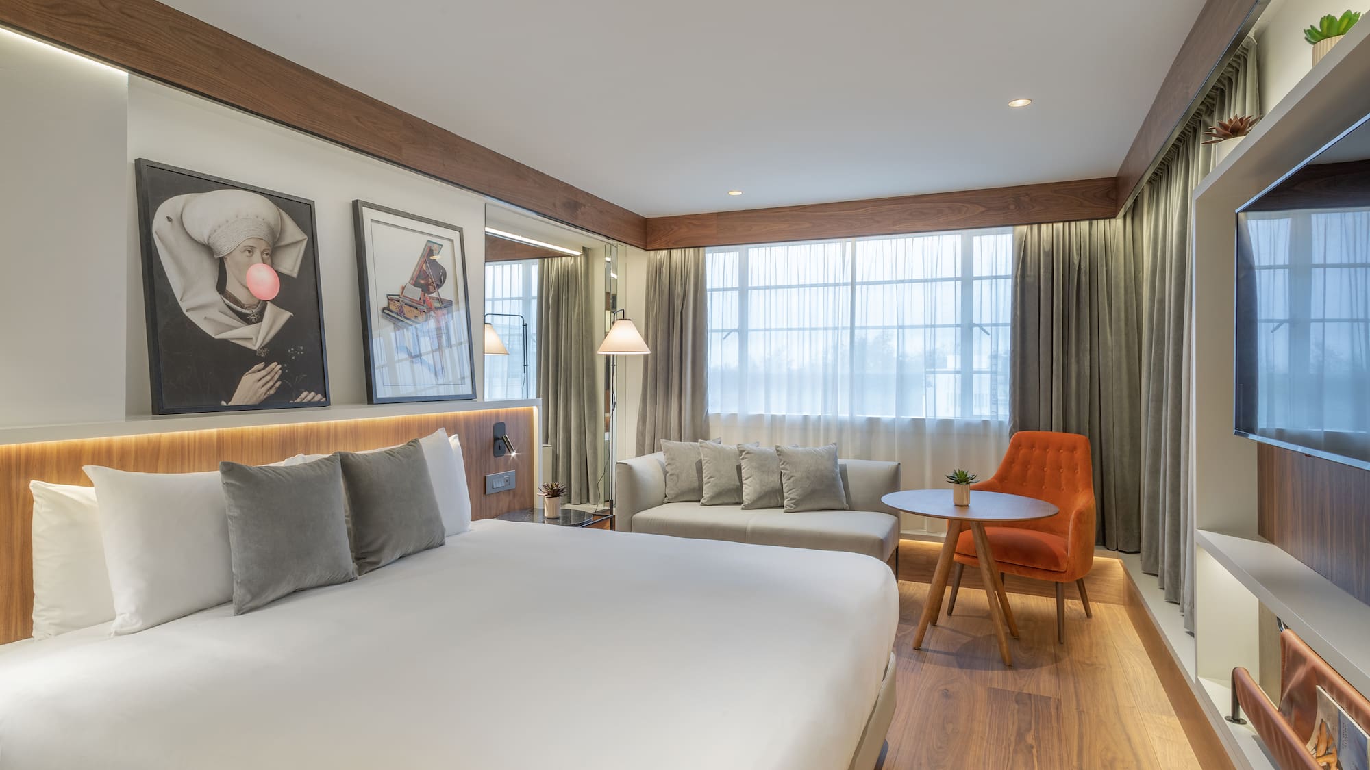 a room with a bed and a table