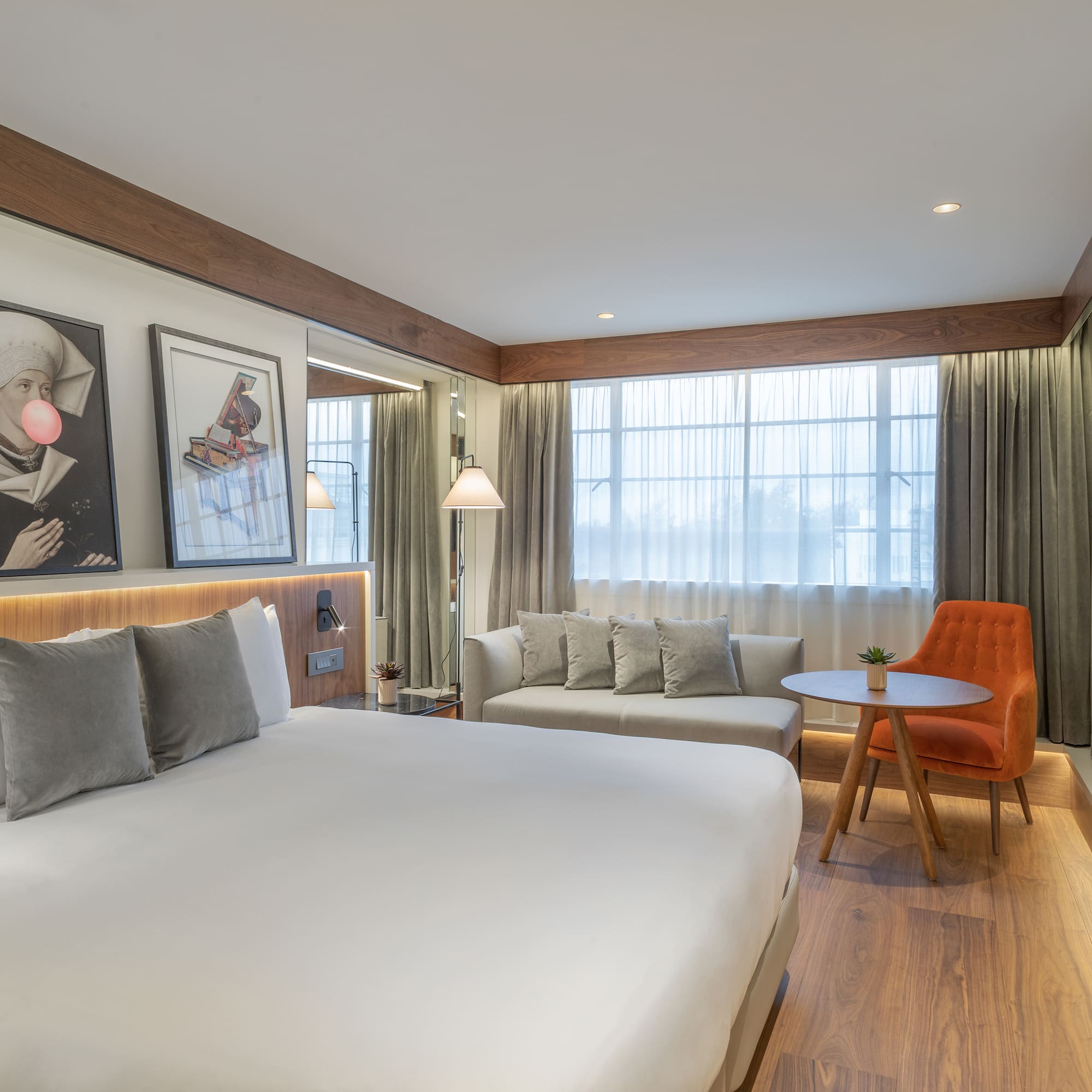 a room with a bed and a table