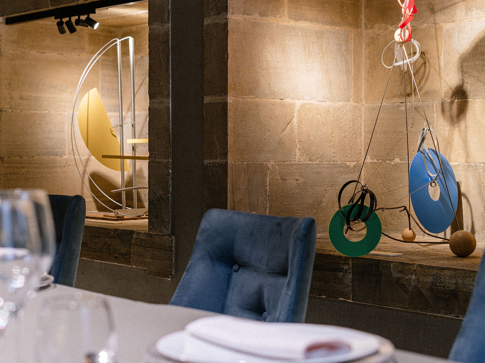 a table with plates and glasses on it