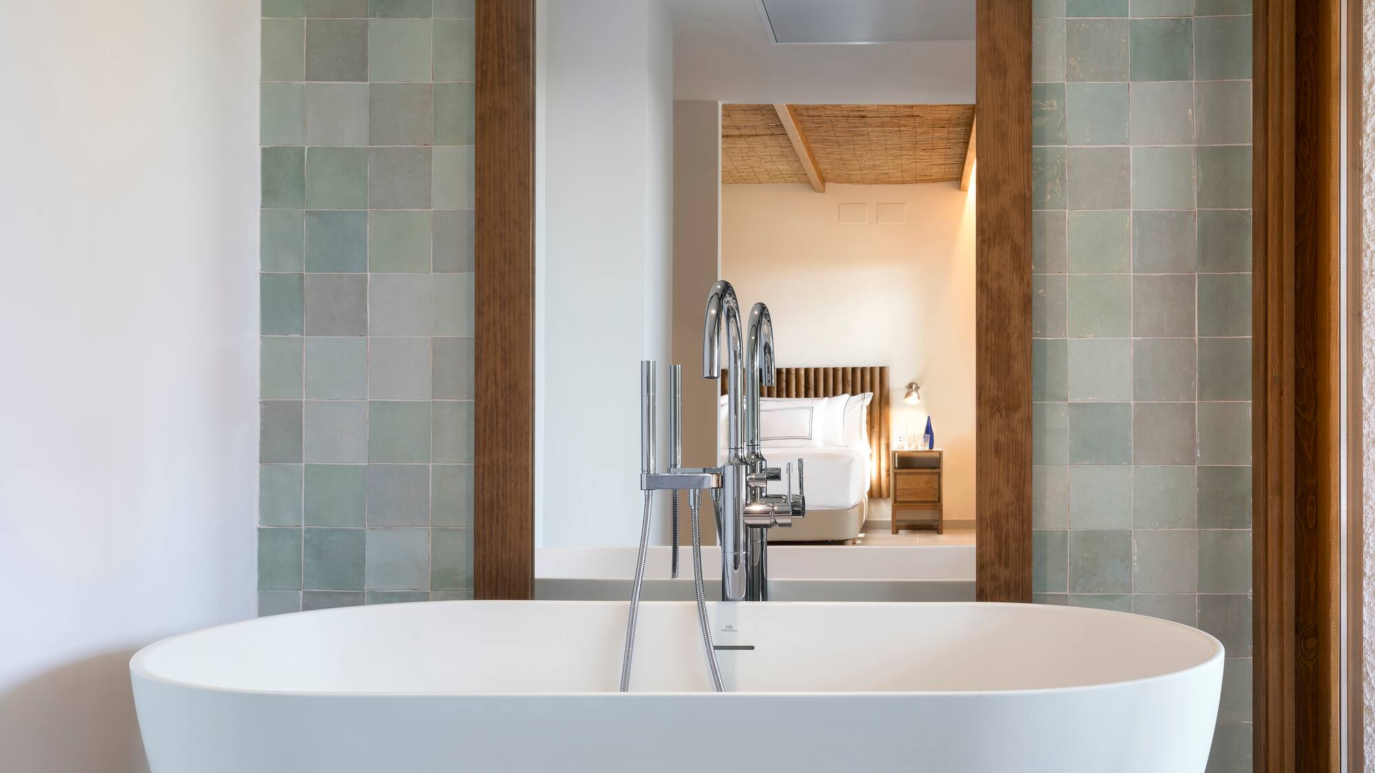 a bathtub in a bathroom