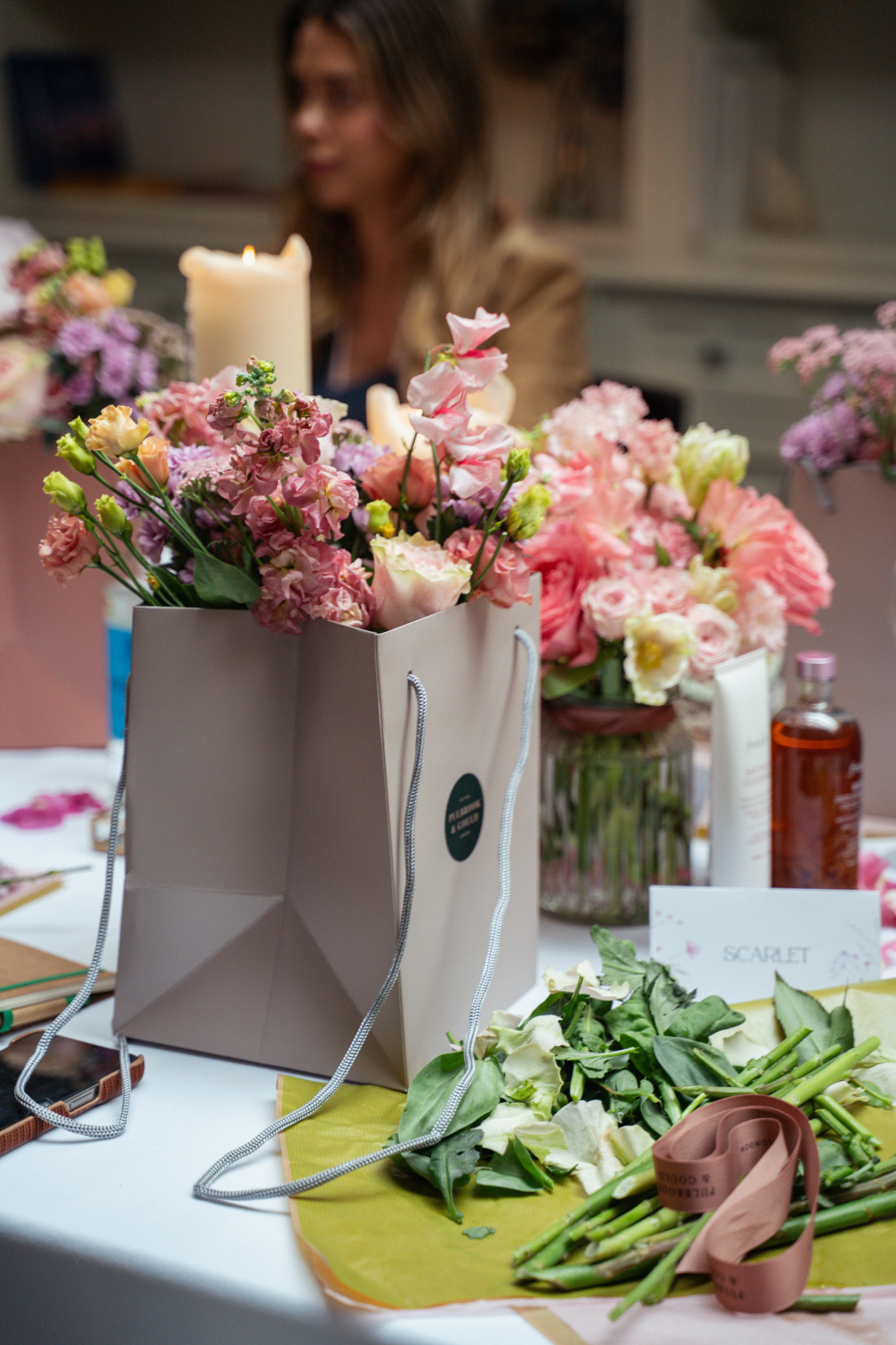 a bag of flowers on a table
