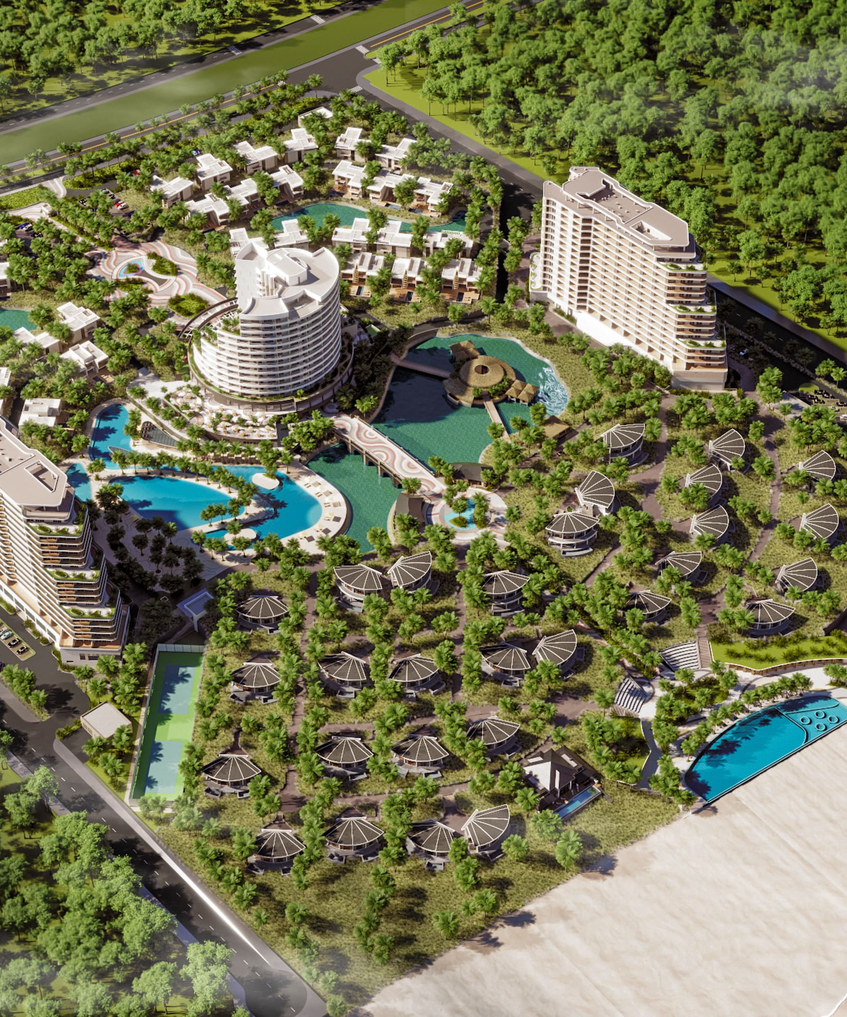 a aerial view of a resort