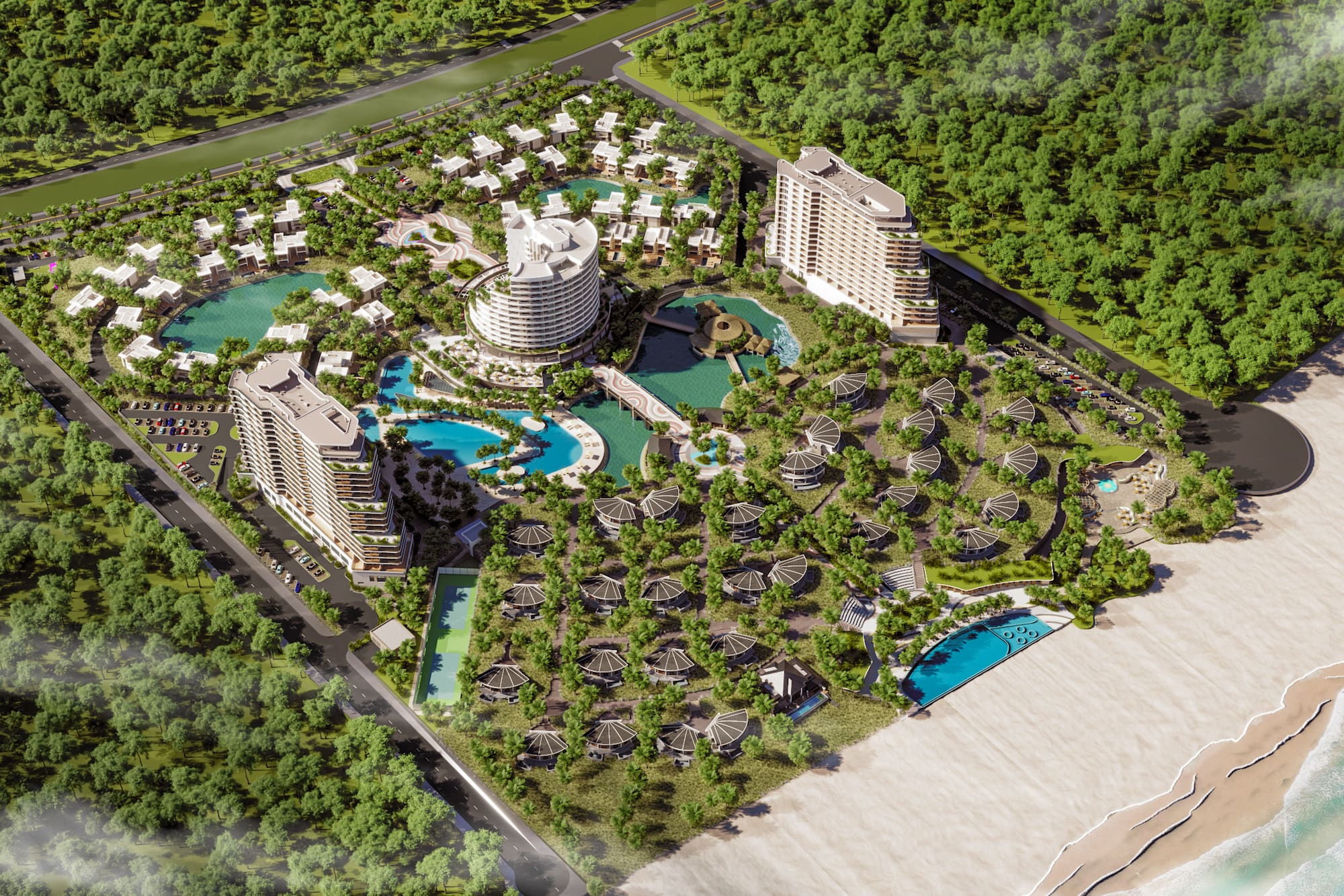 a aerial view of a resort