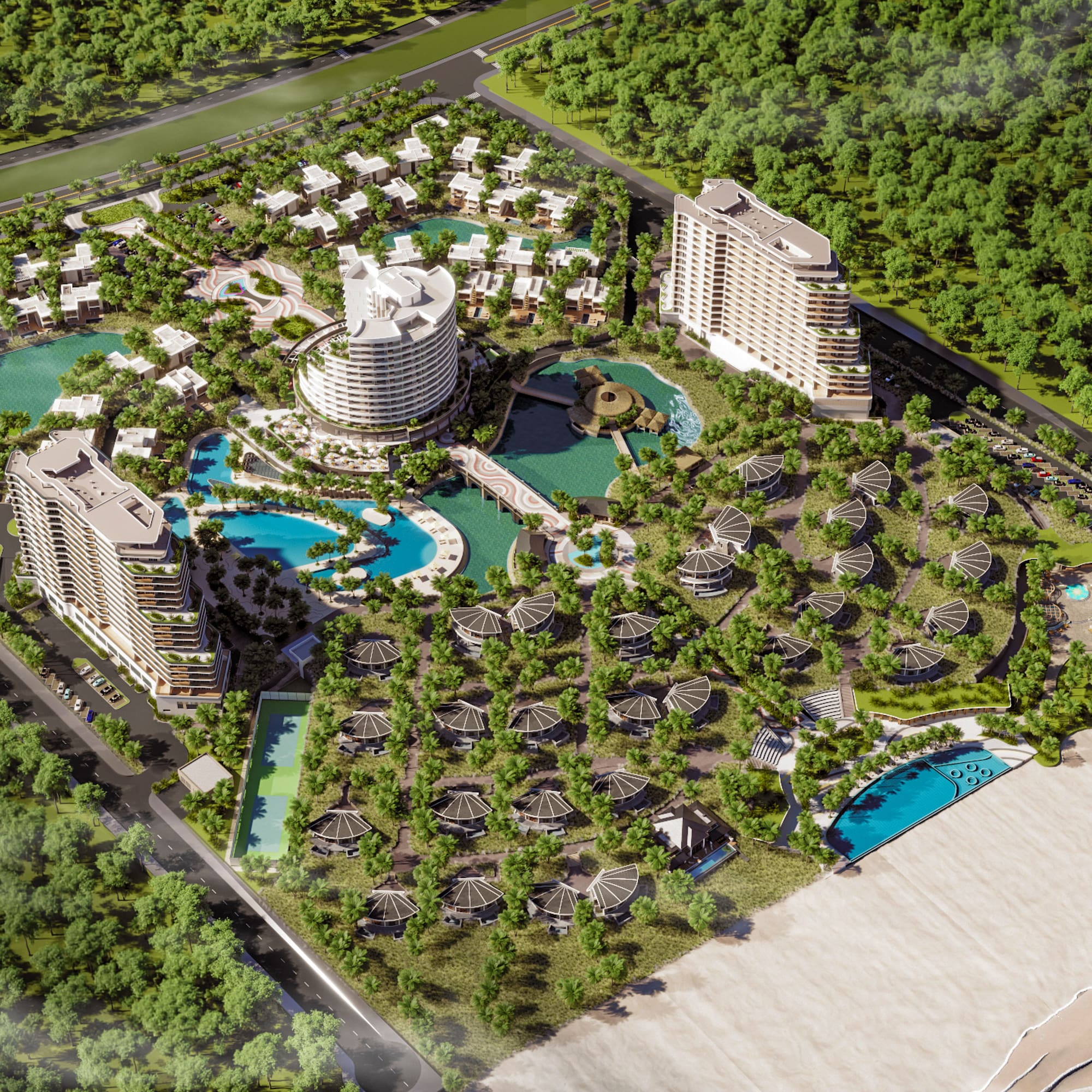 a aerial view of a resort