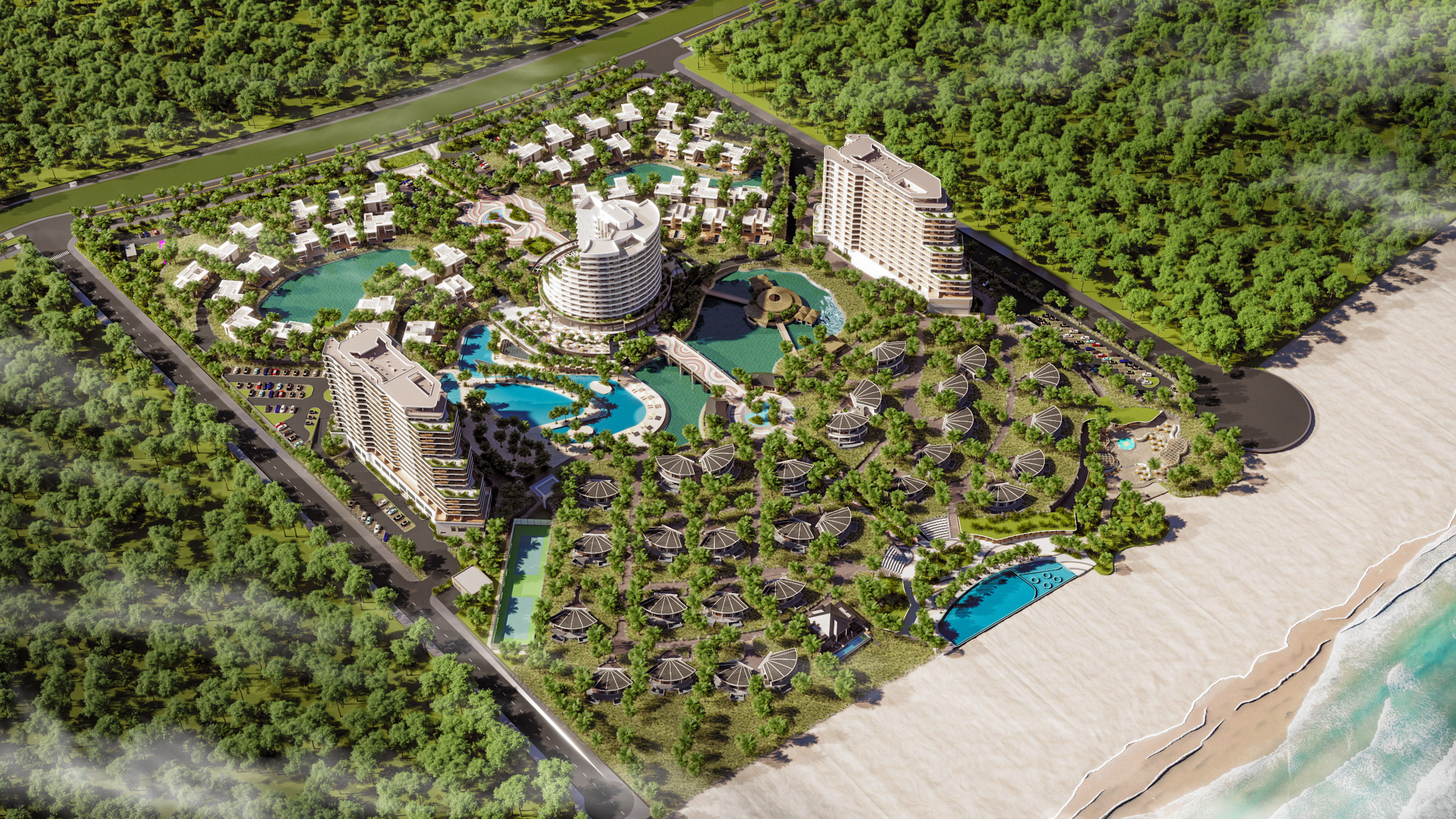 a aerial view of a resort