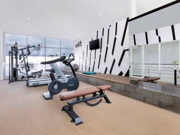 a room with exercise equipment