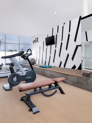 a room with exercise equipment