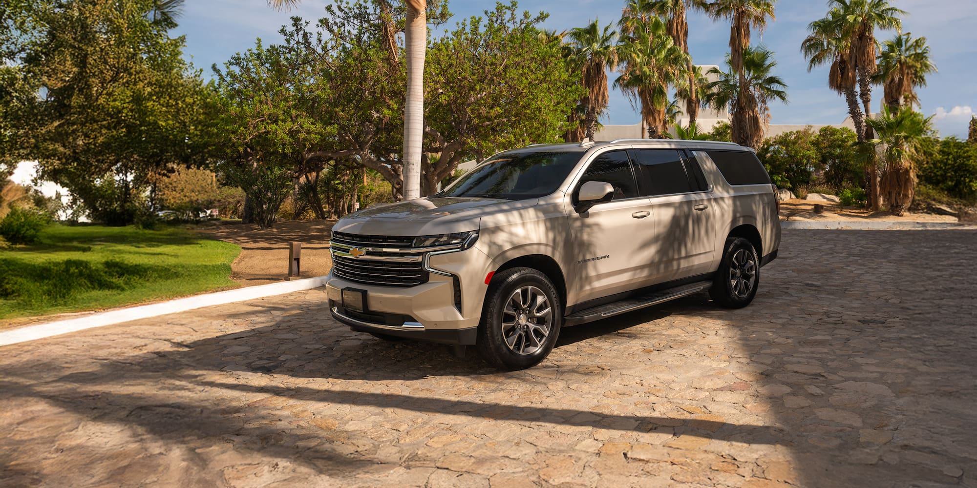 a car parked on a stone road