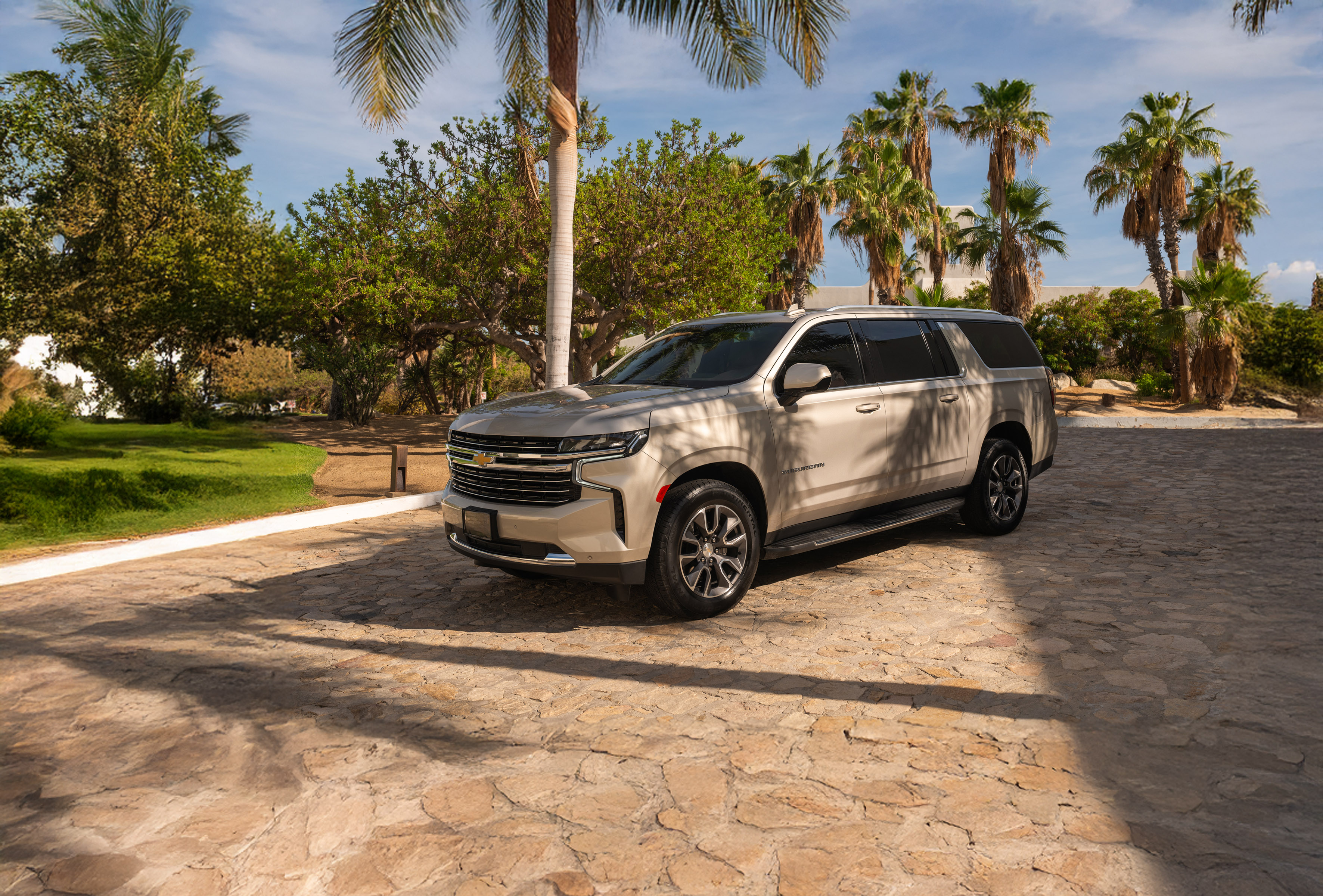 a car parked on a stone road