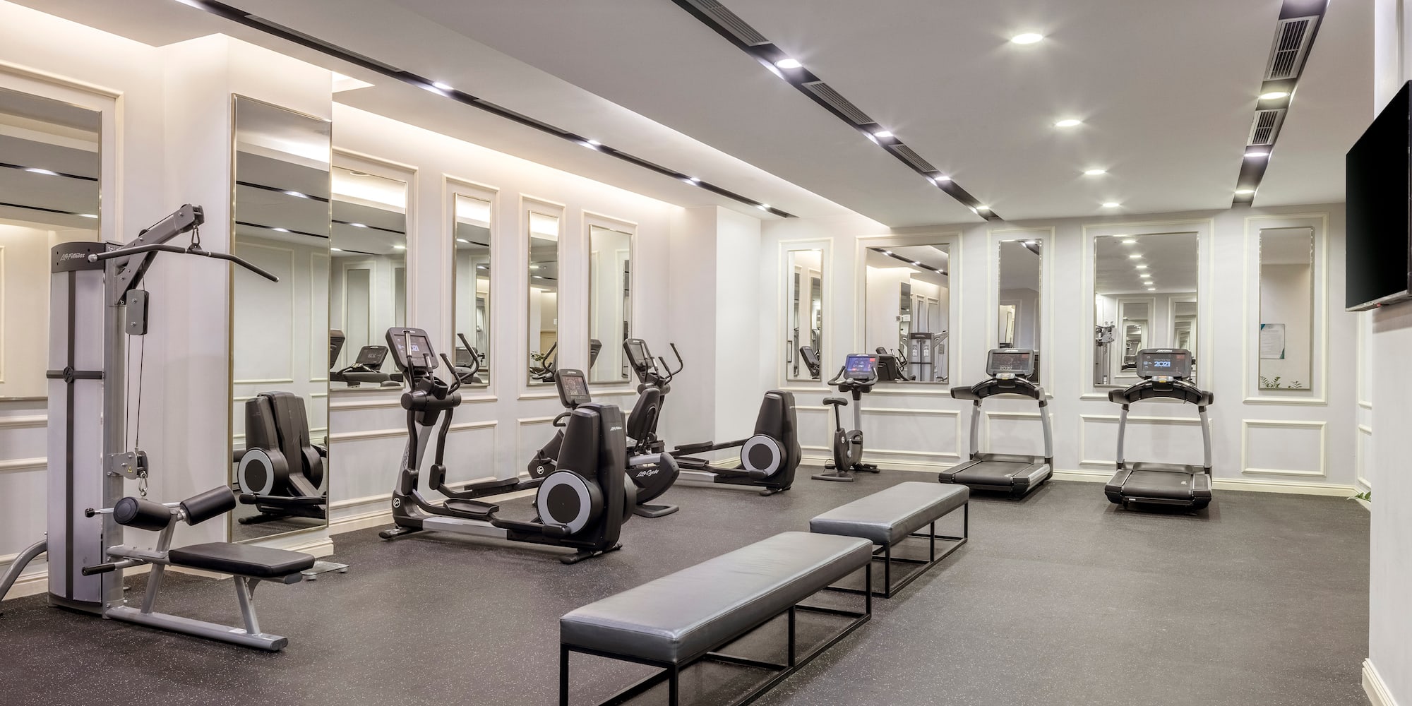 a gym with exercise equipment