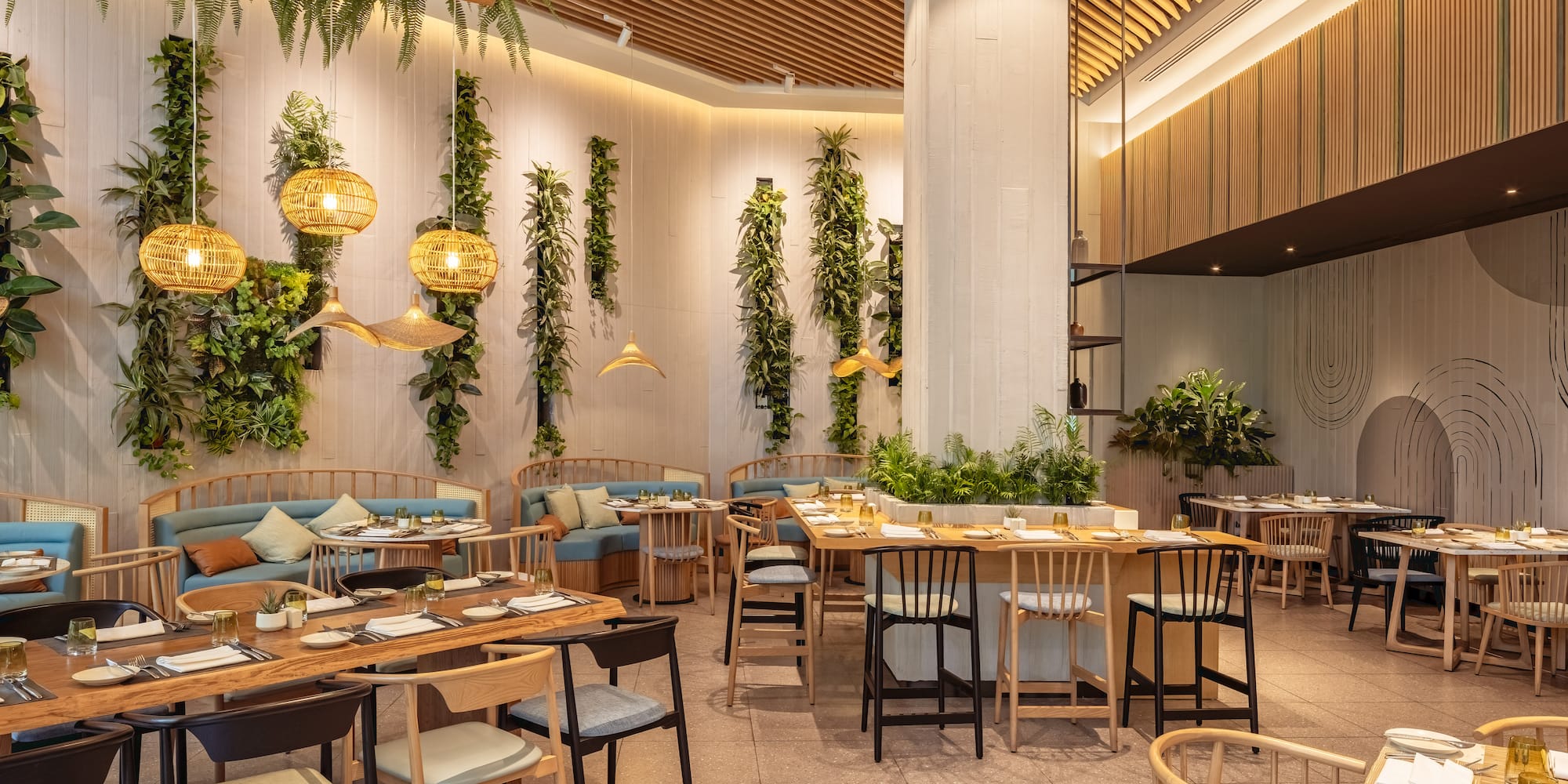 a restaurant with tables and chairs