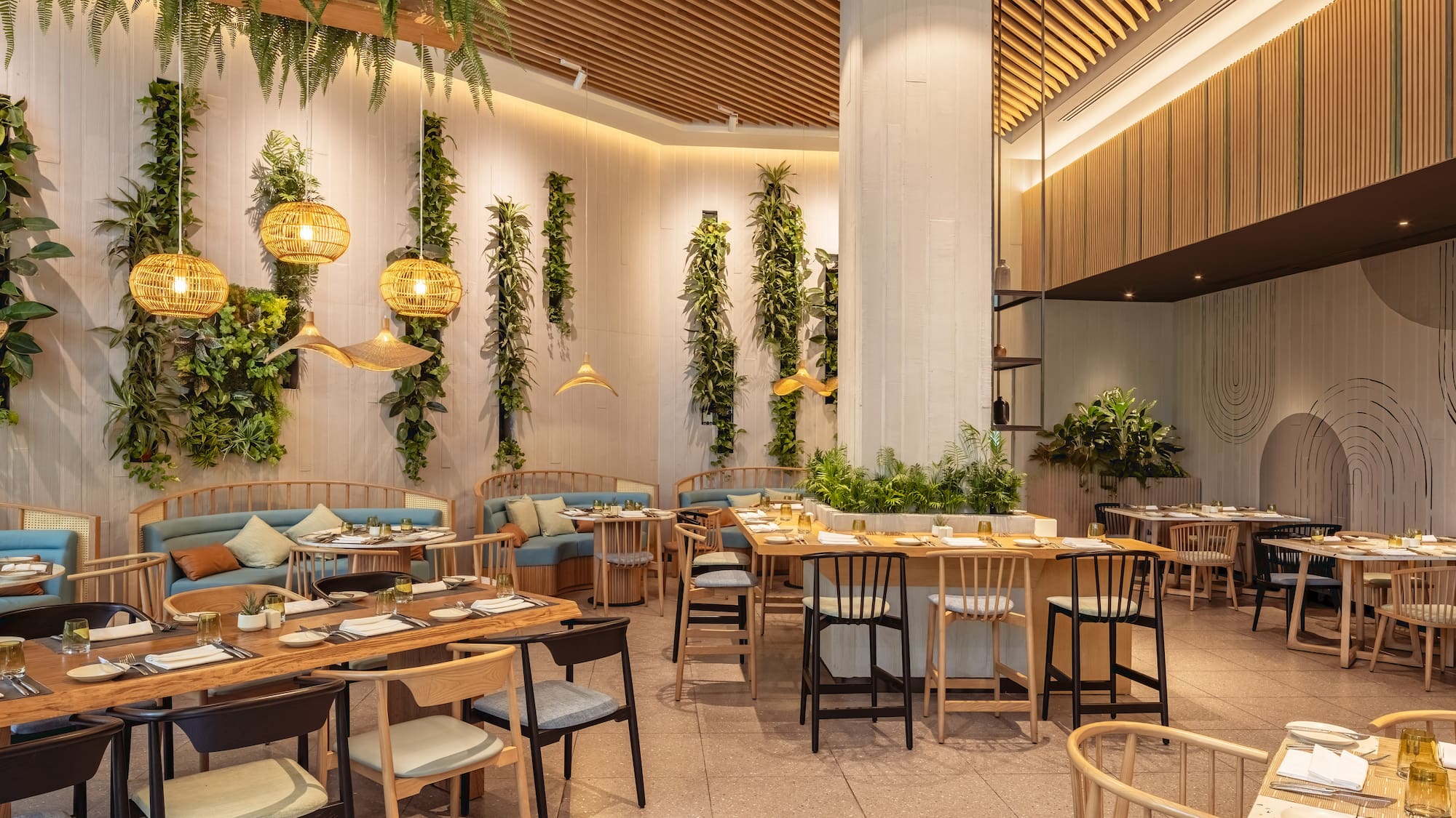 a restaurant with tables and chairs