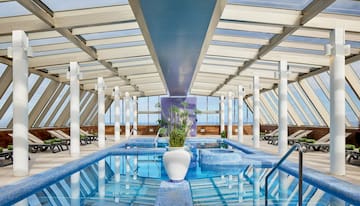a indoor pool with a plant in it