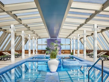 a indoor pool with a plant in it