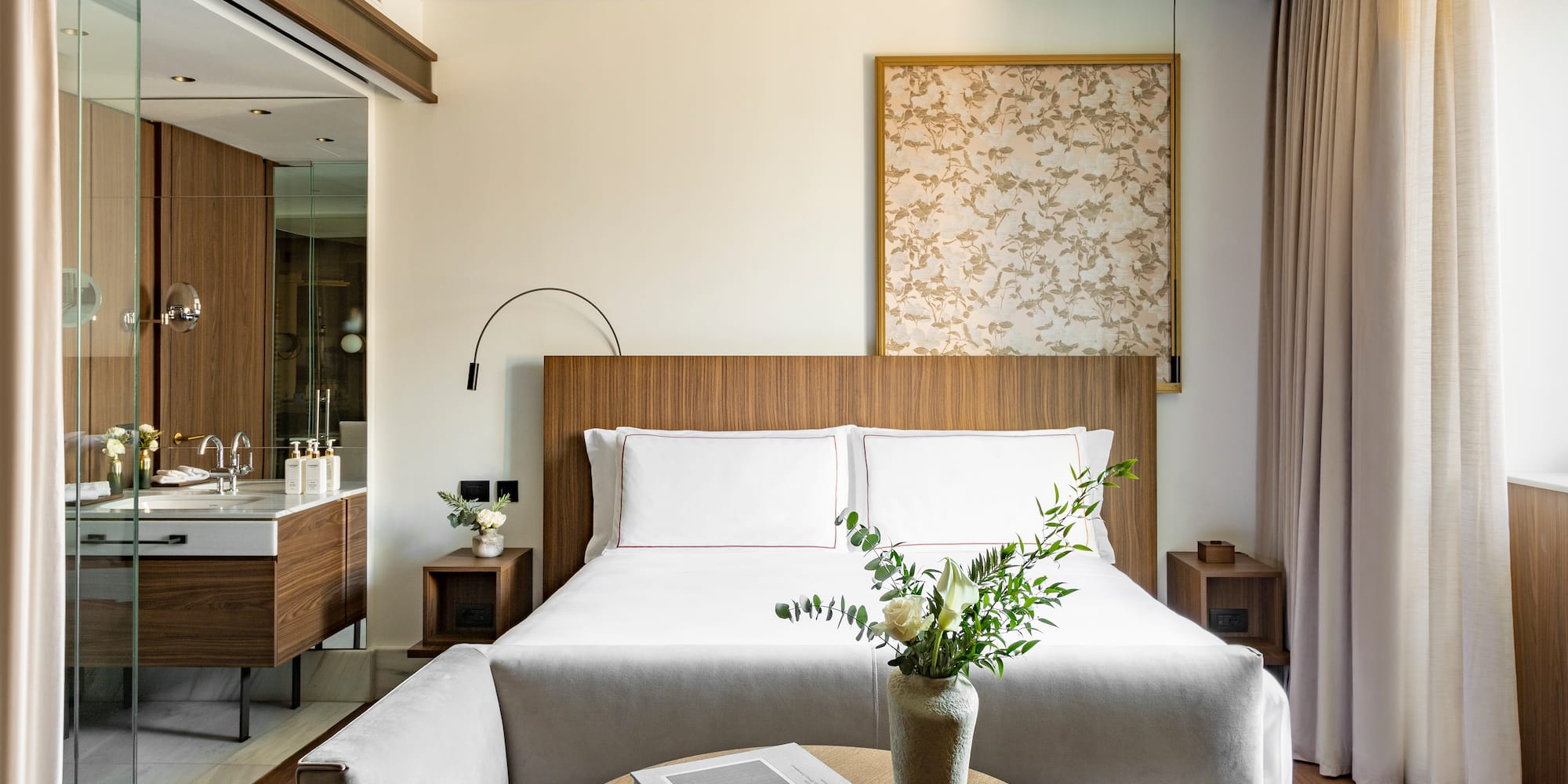 a room with a bed and a table