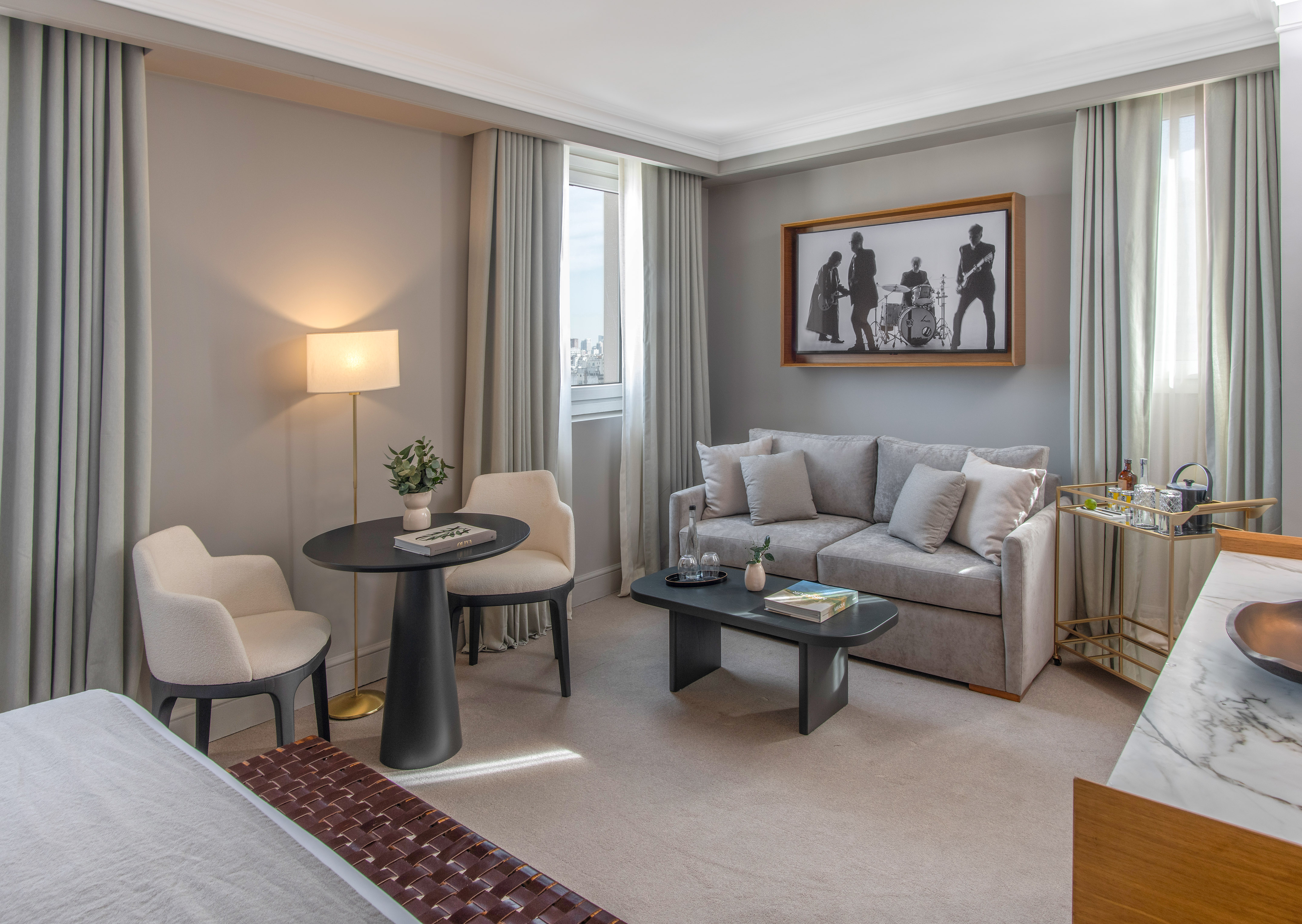 a room with a couch and a table