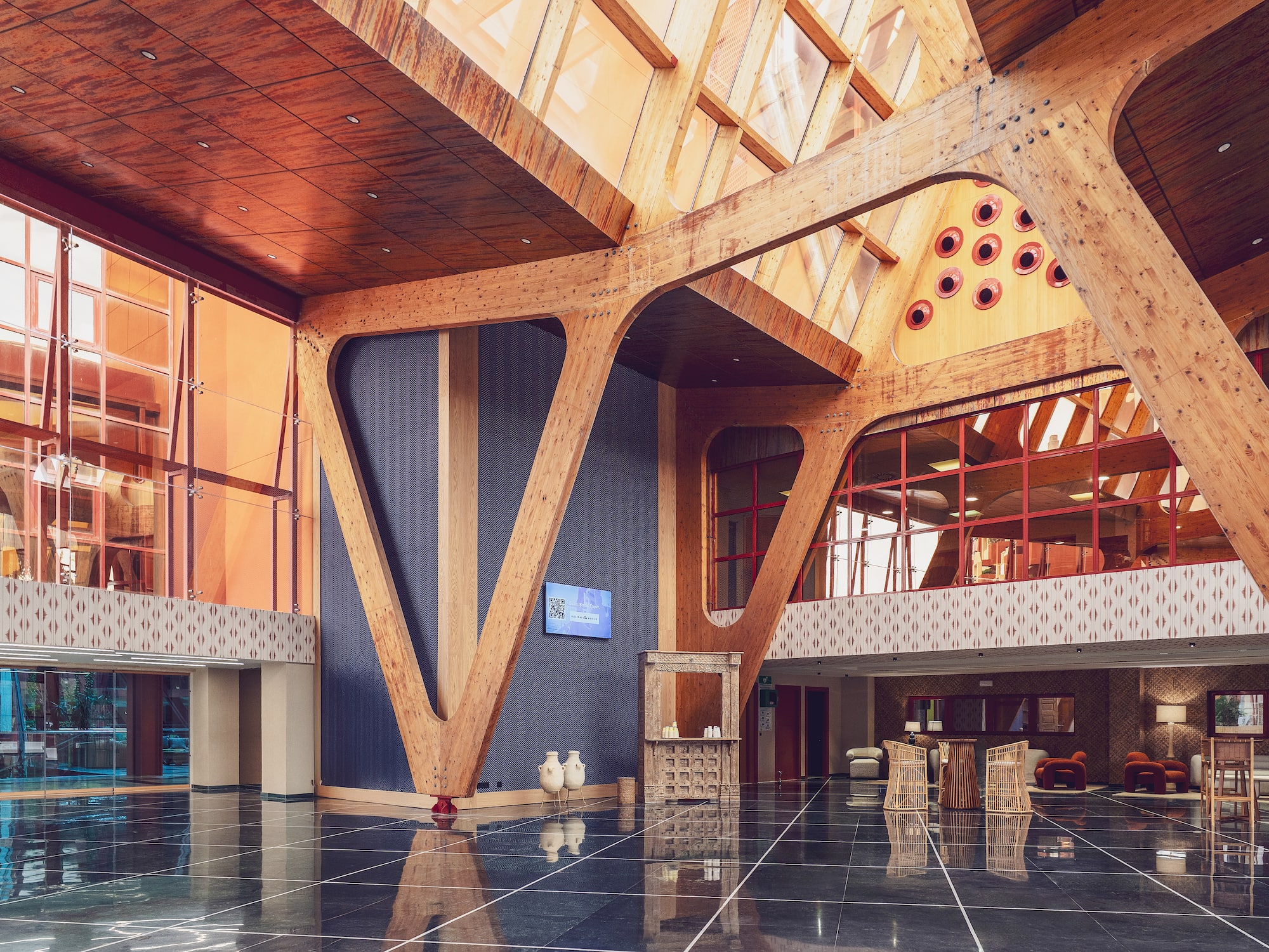 a large room with a large ceiling and a large window