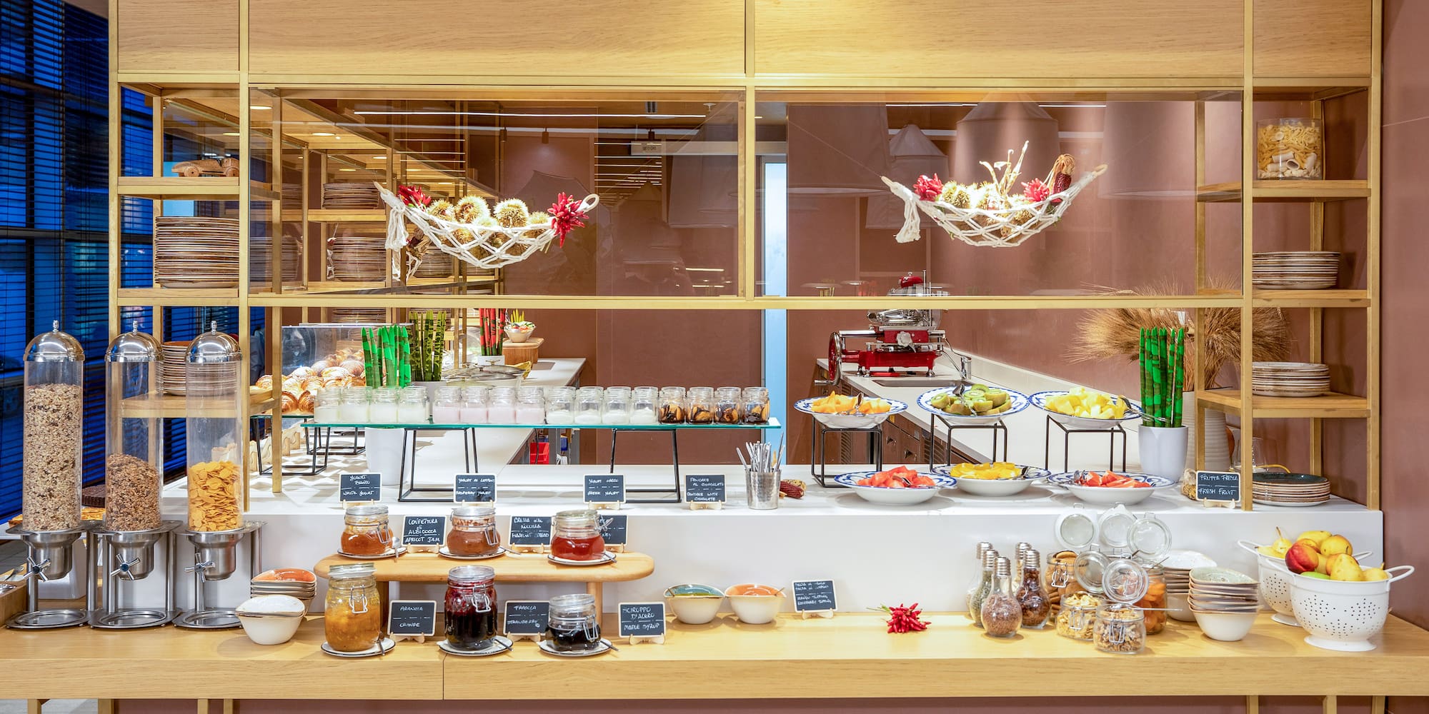 a counter with food on it