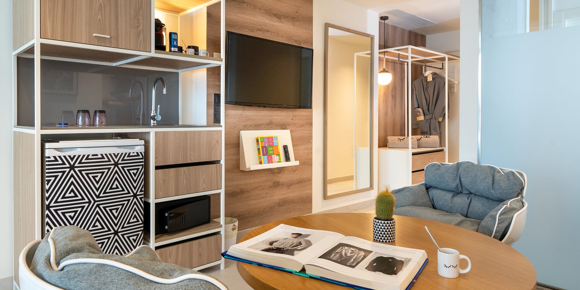 a room with a couch and a coffee table