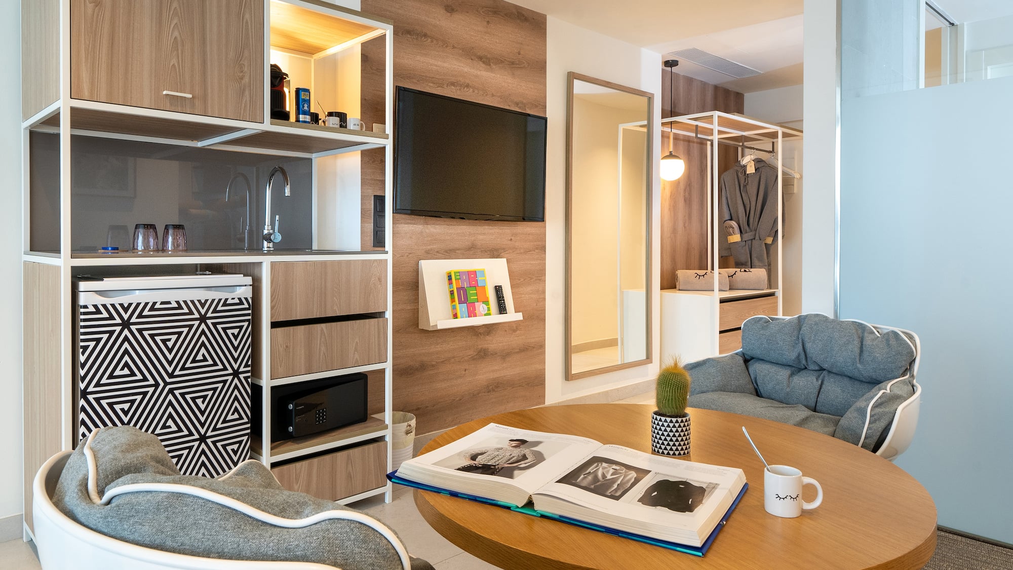 a room with a couch and a coffee table