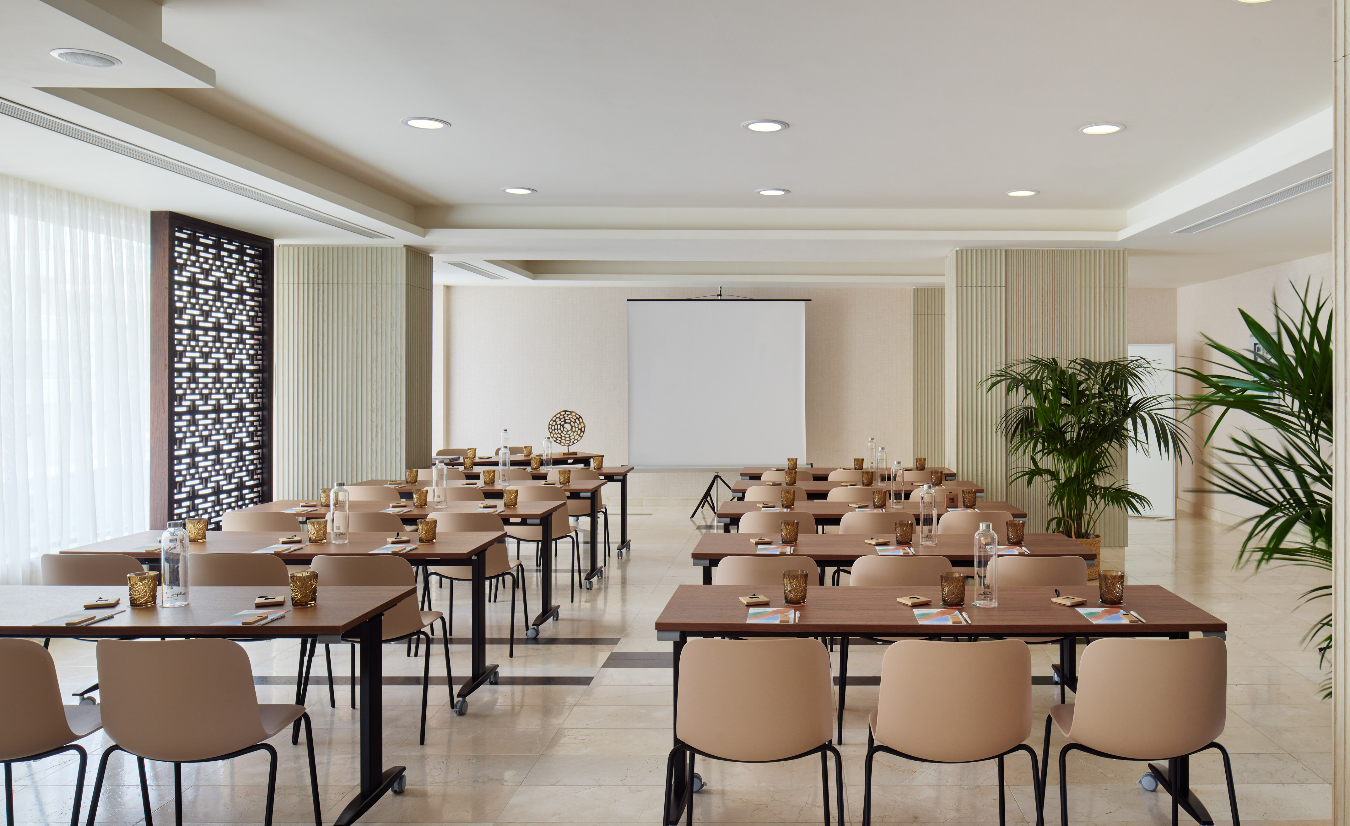 a room with tables and chairs