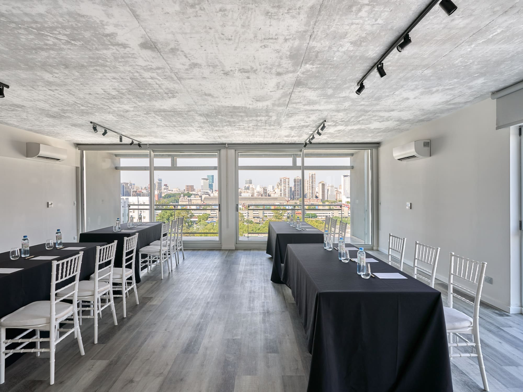 a room with tables and chairs