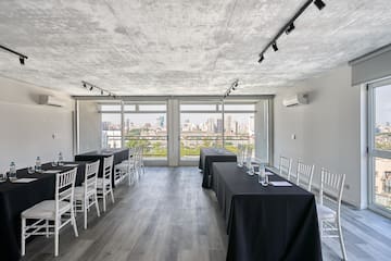 a room with tables and chairs