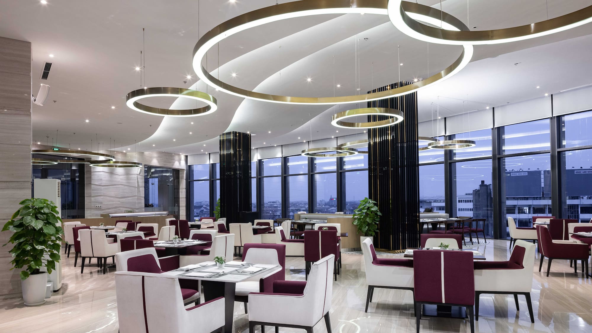 a restaurant with tables and chairs